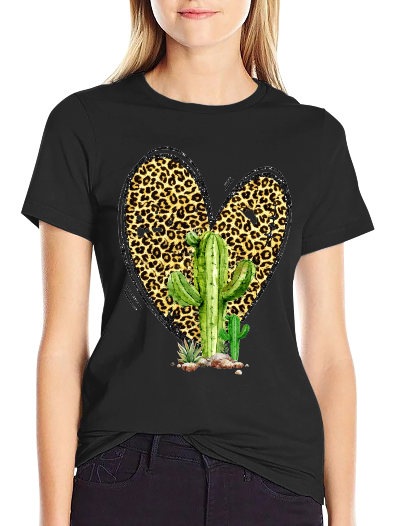Cactus Leopard Heart Graphic Tee