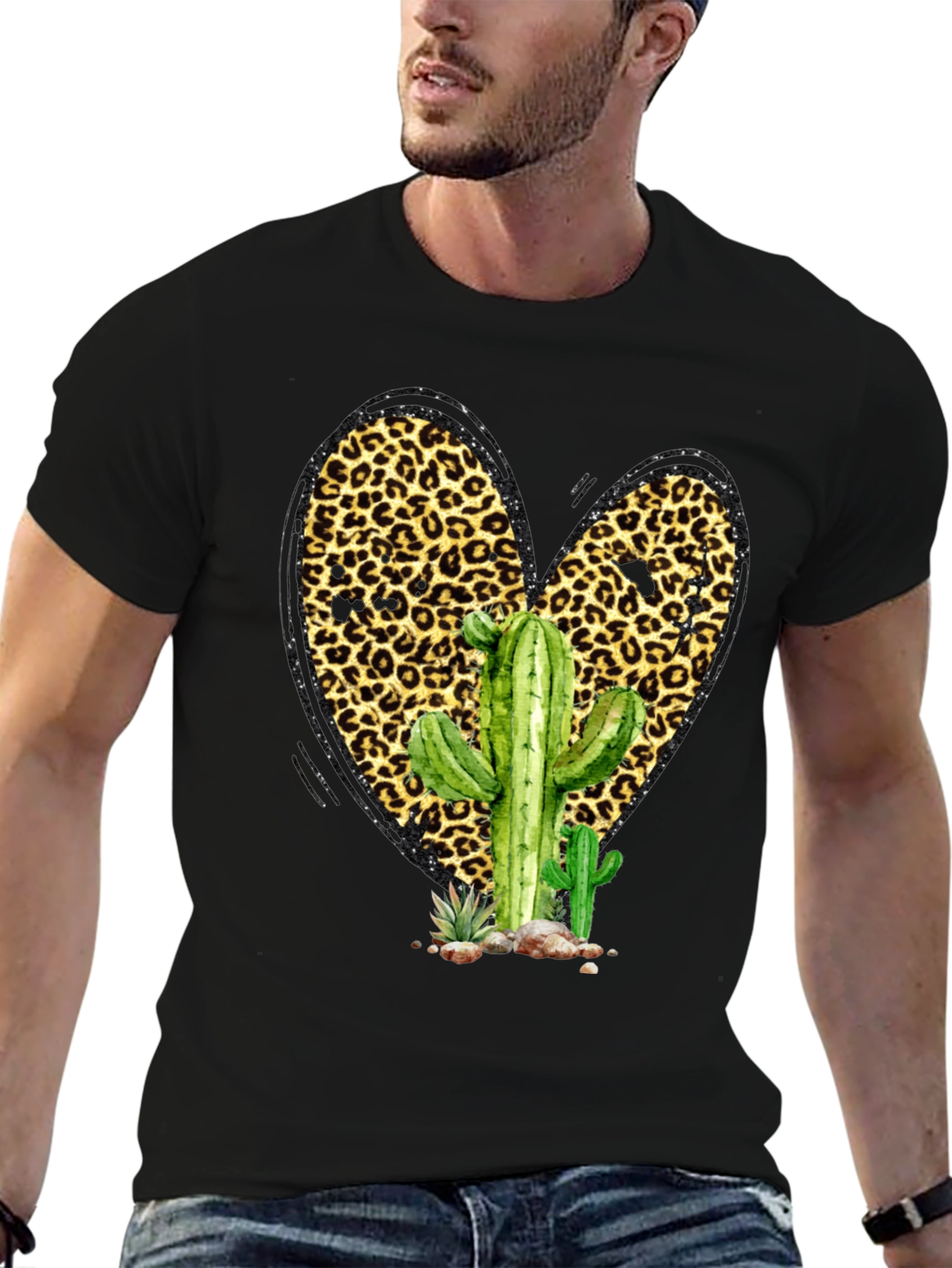 Cactus Leopard Heart Graphic Tee