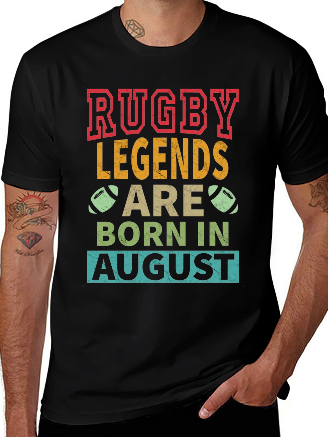 Rugby Legends Born in August Graphic T-Shirt