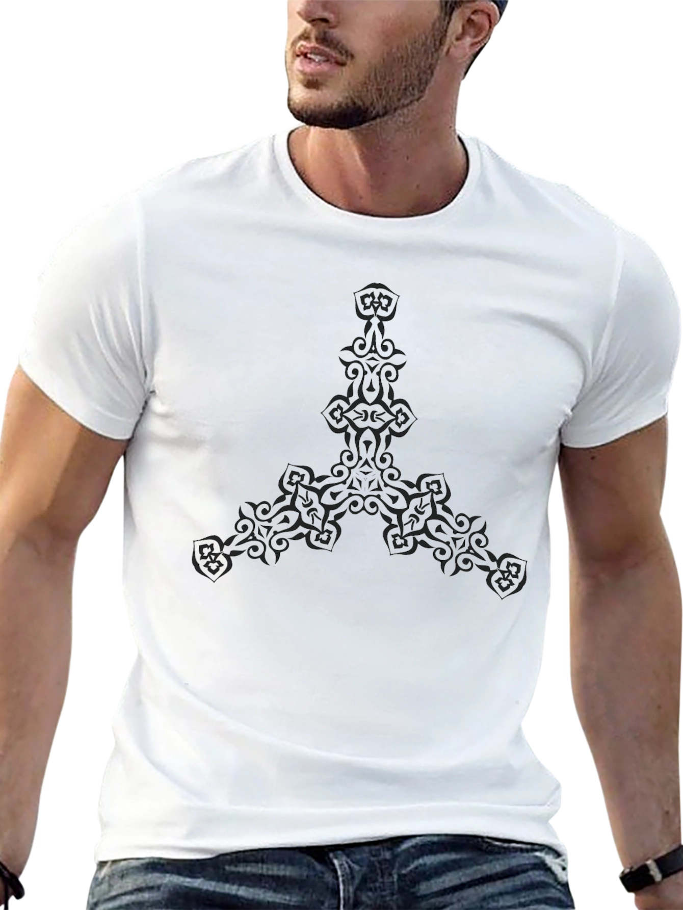 Ornate Triangle Graphic Tee - Black Casual Shirt
