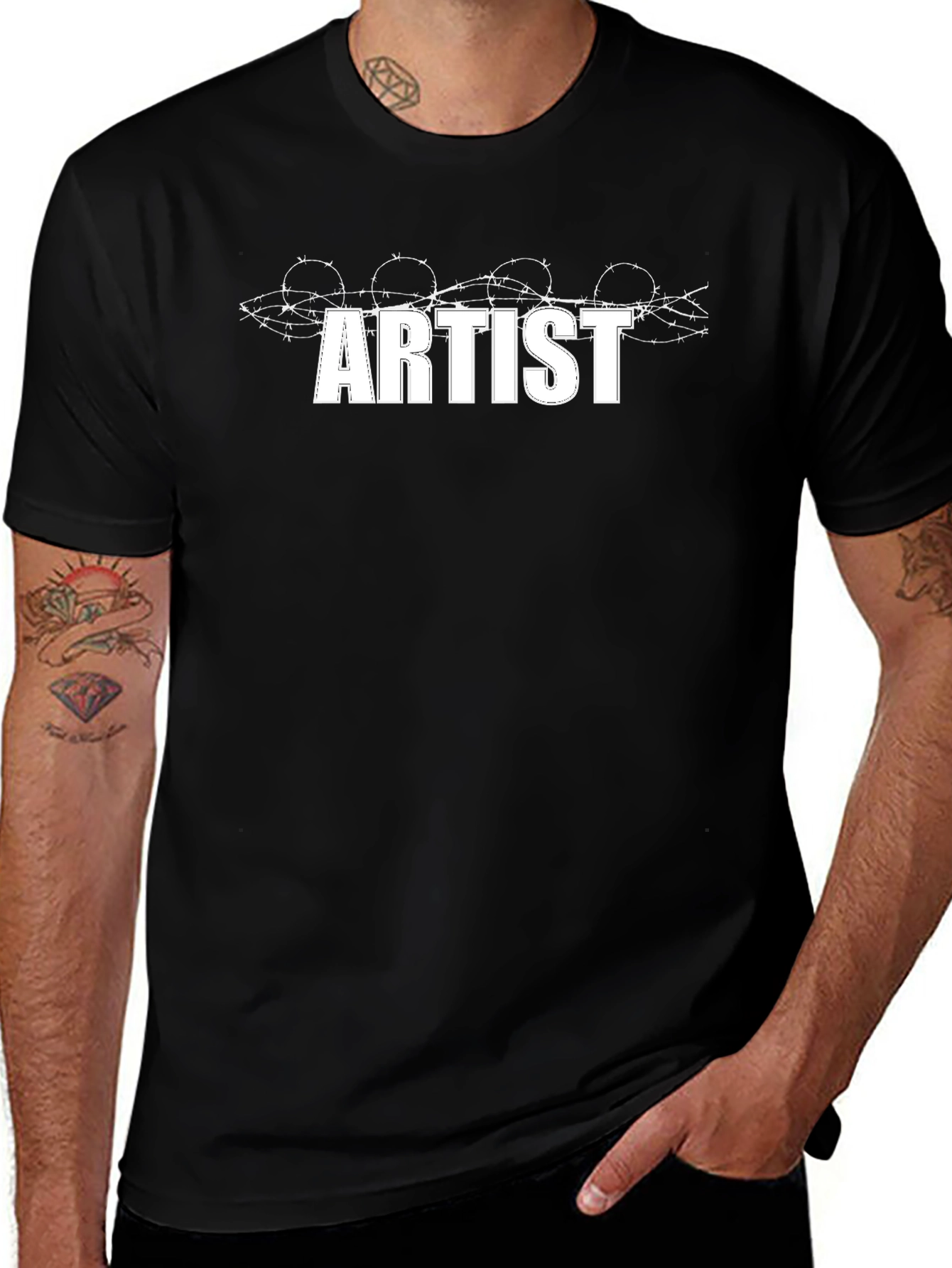 Artist Barbed Wire Graphic Tee - Mens Black T-Shirt
