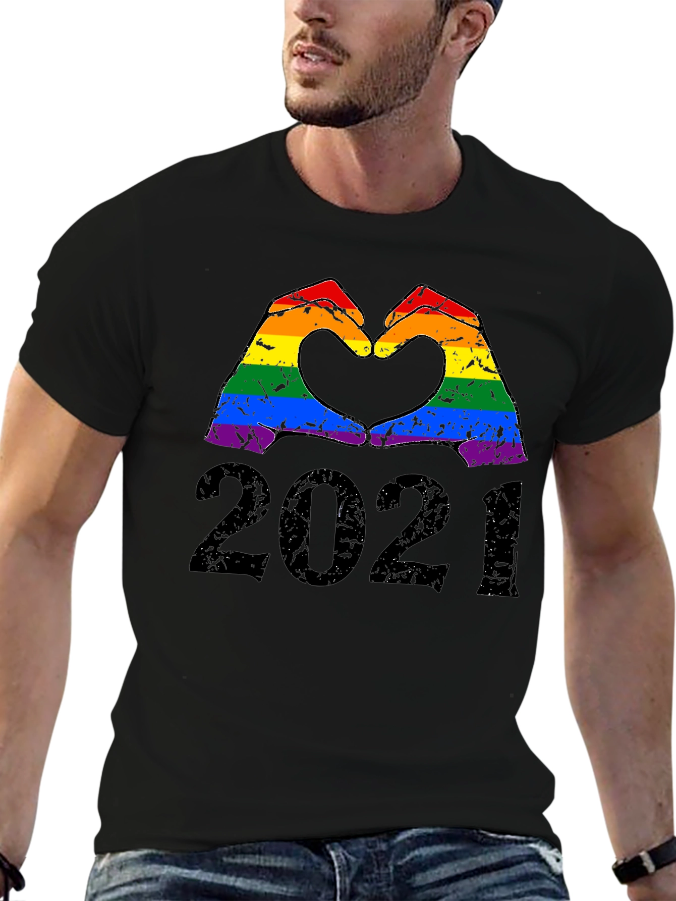 LGBT Pride Heart Hands 2021 Black T-Shirt