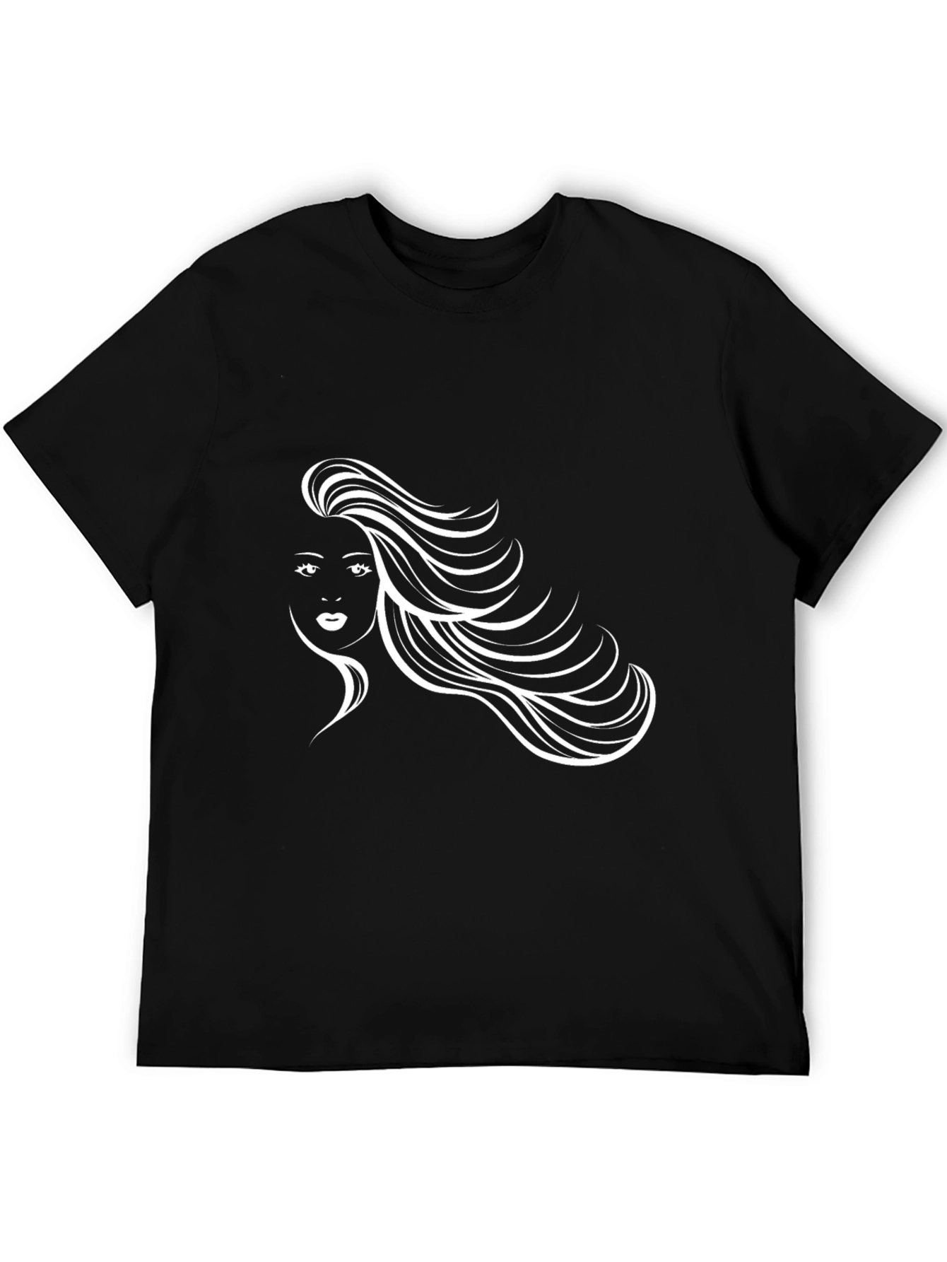 Stylish Black Tee with Woman Portrait