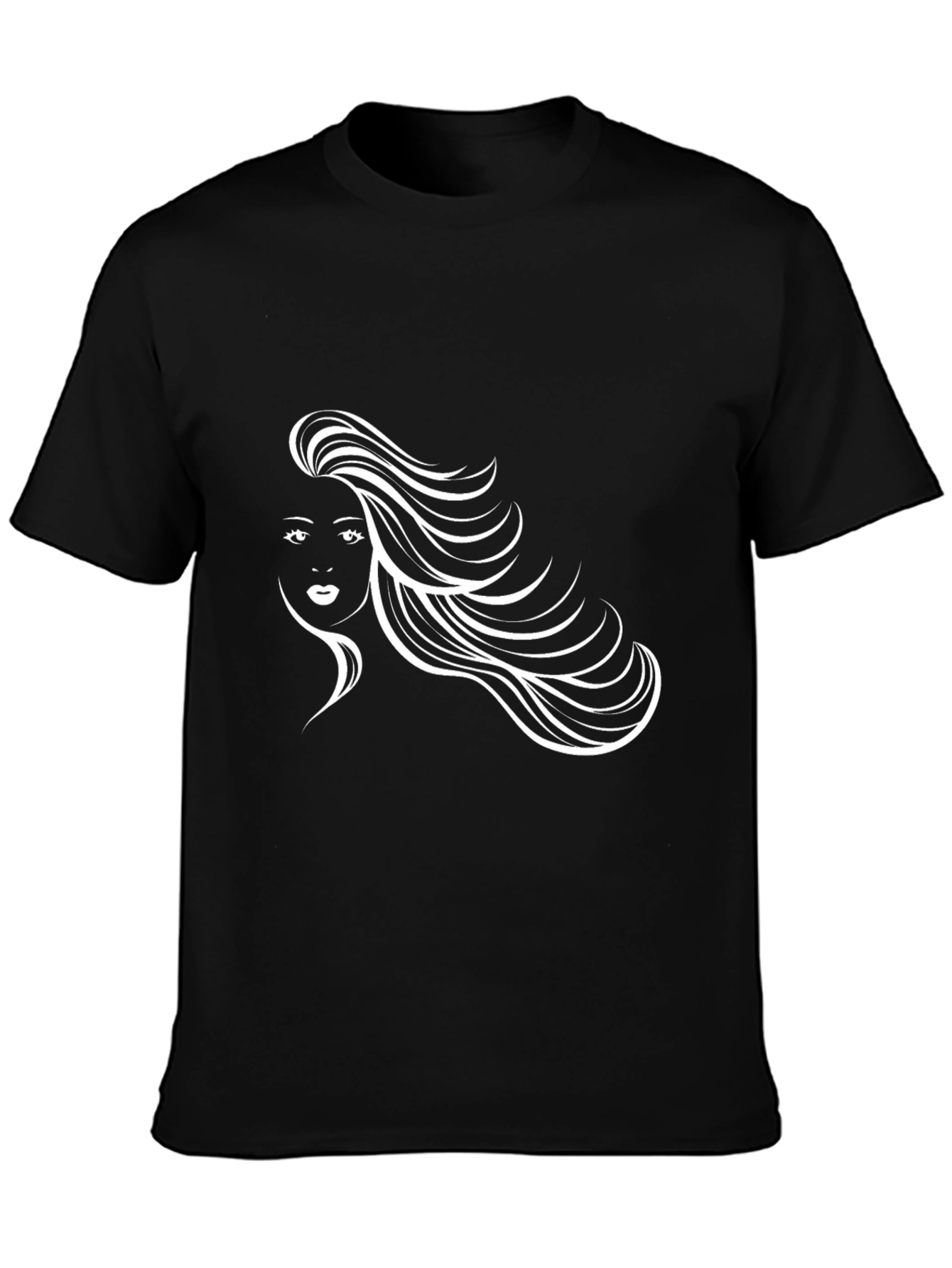 Stylish Black Tee with Woman Portrait