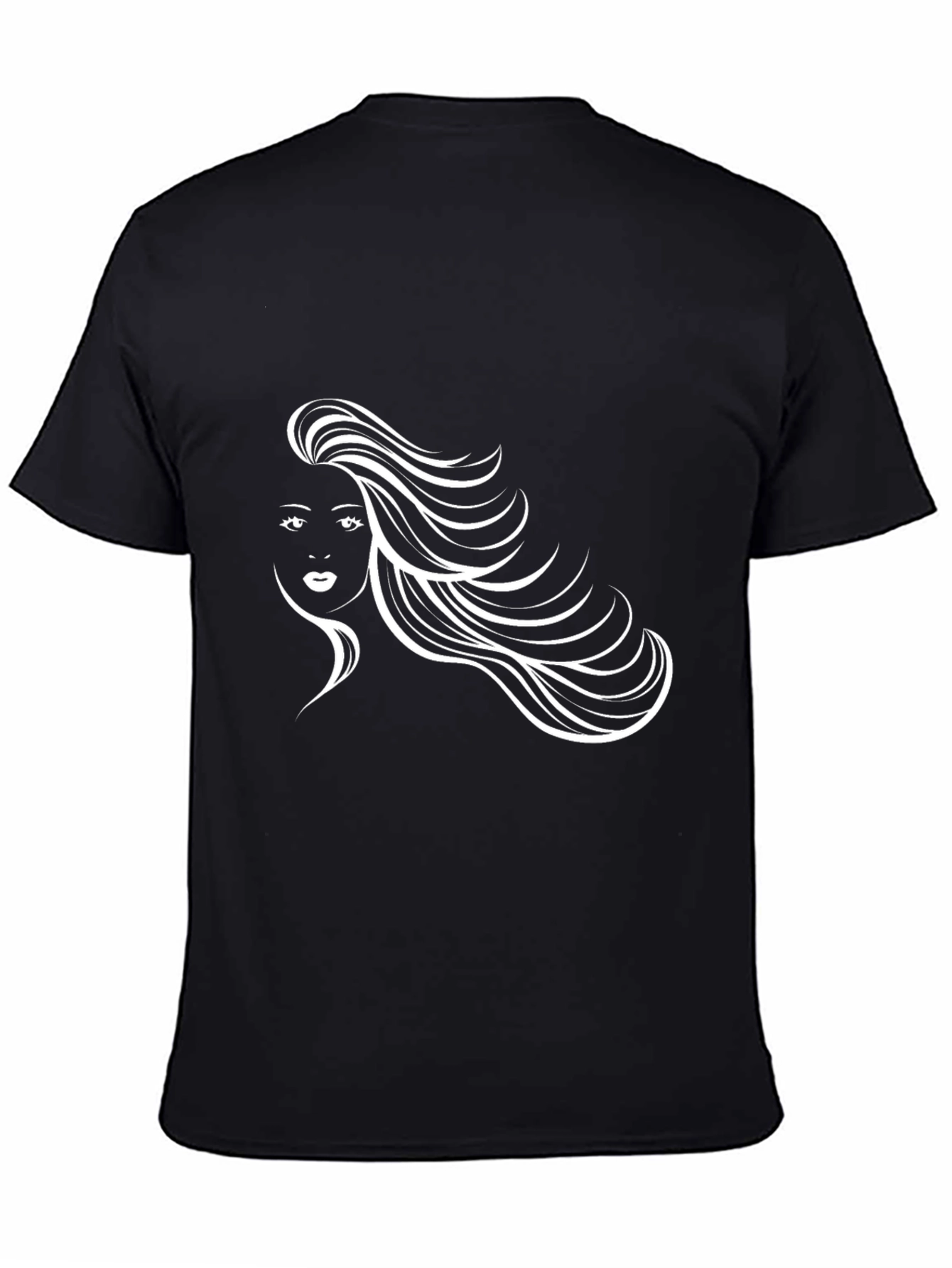 Stylish Black Tee with Woman Portrait