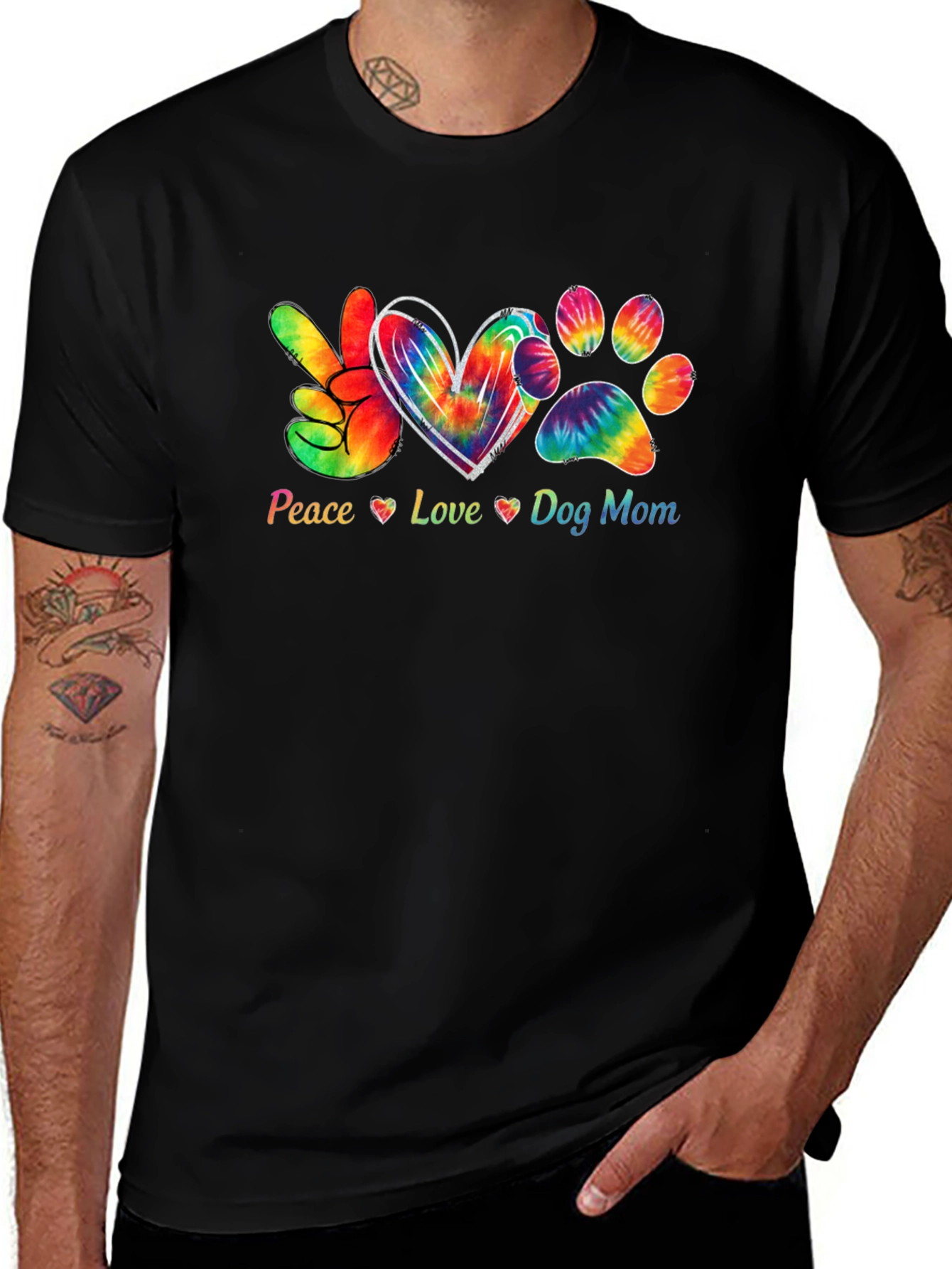 Peace Love Dog Mom Black T-Shirt