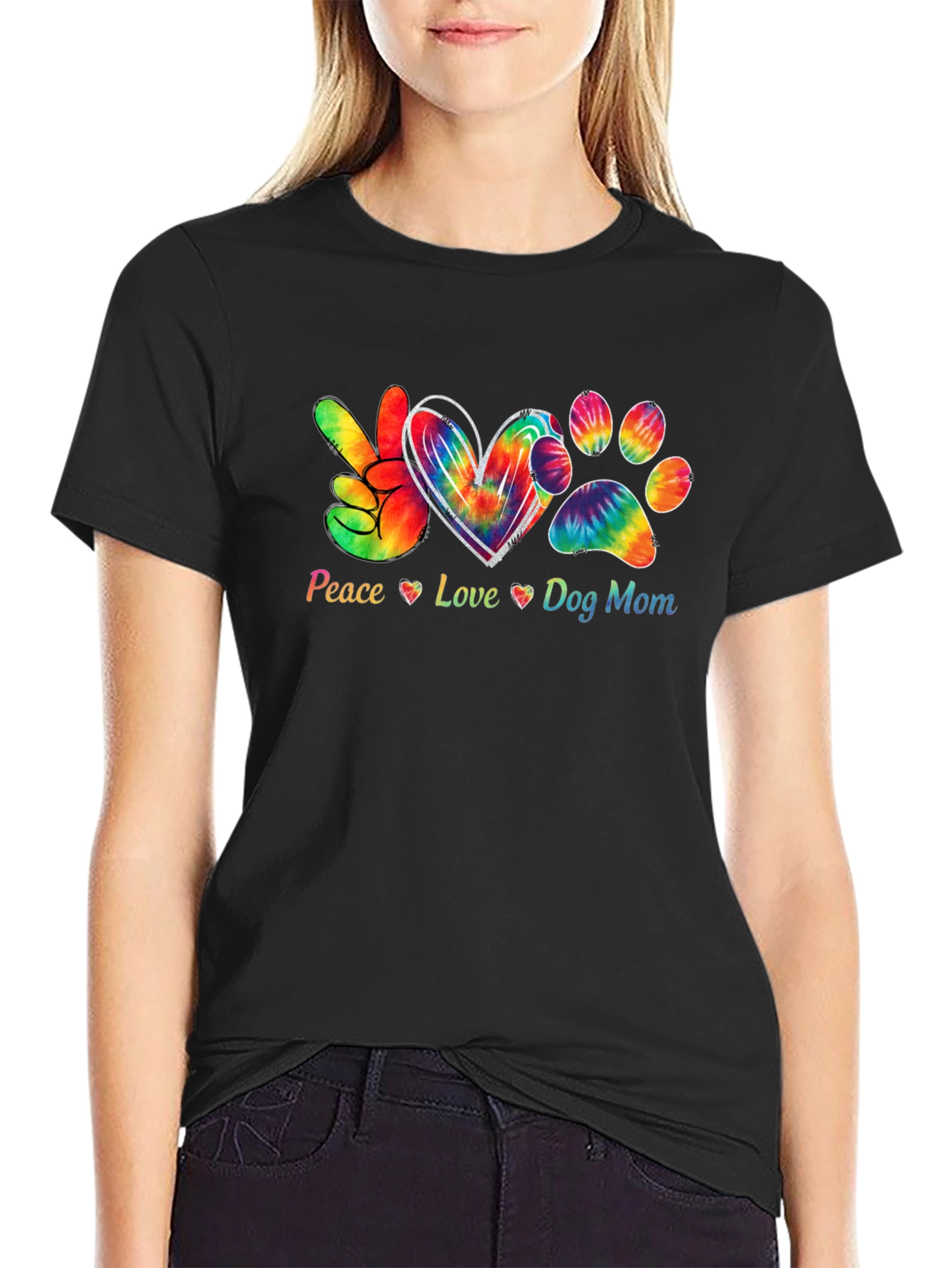 Peace Love Dog Mom Black T-Shirt