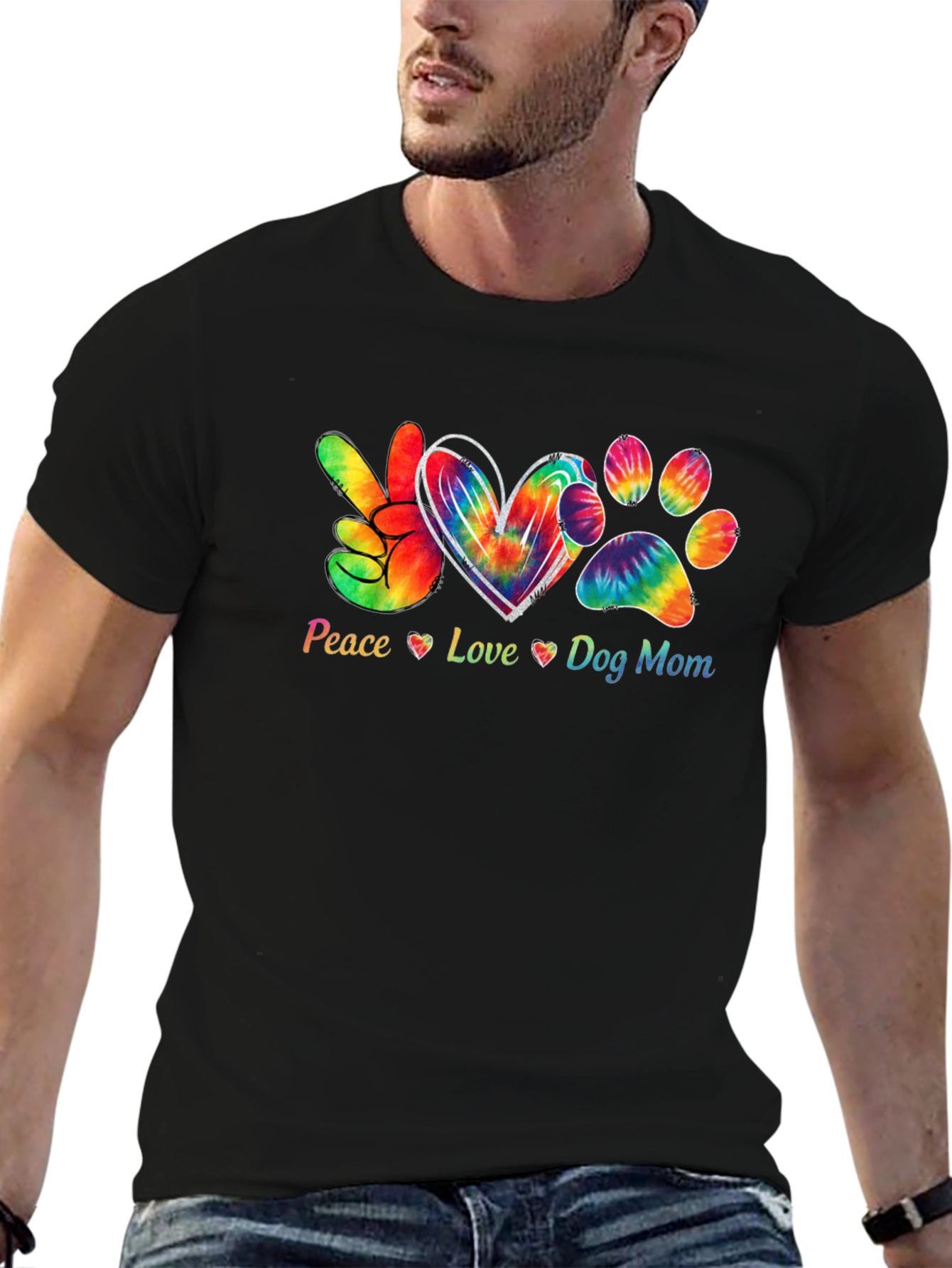Peace Love Dog Mom Black T-Shirt