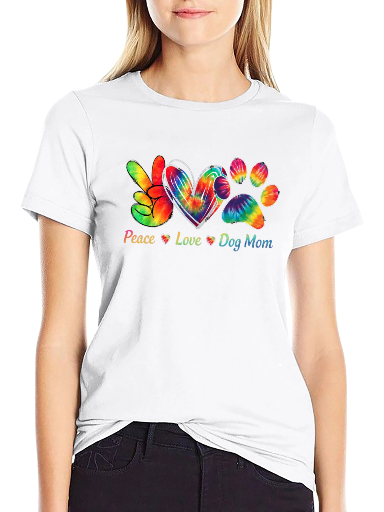 Peace Love Dog Mom Black T-Shirt