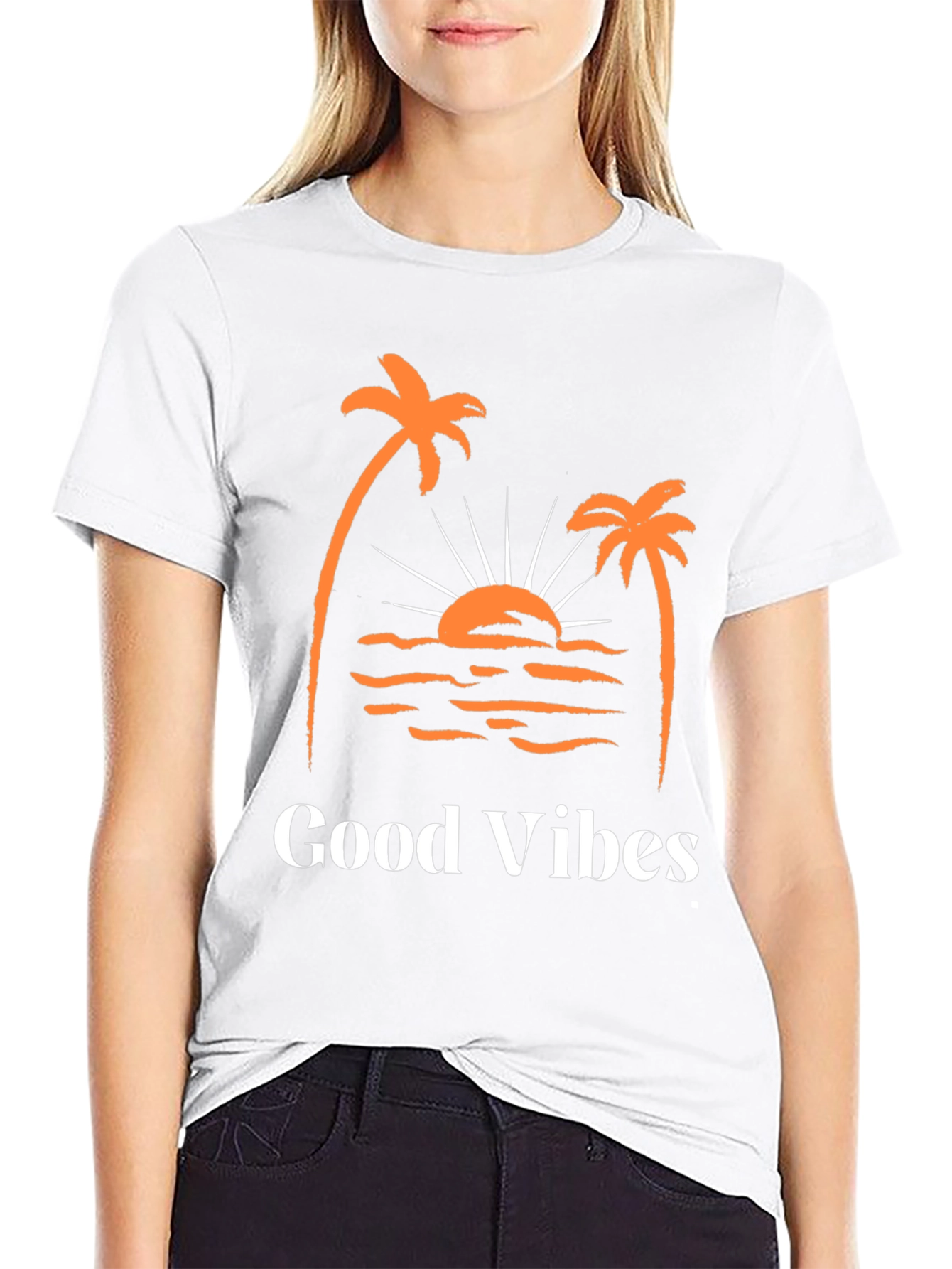 Good Vibes Palm Tree Graphic Tee - Black