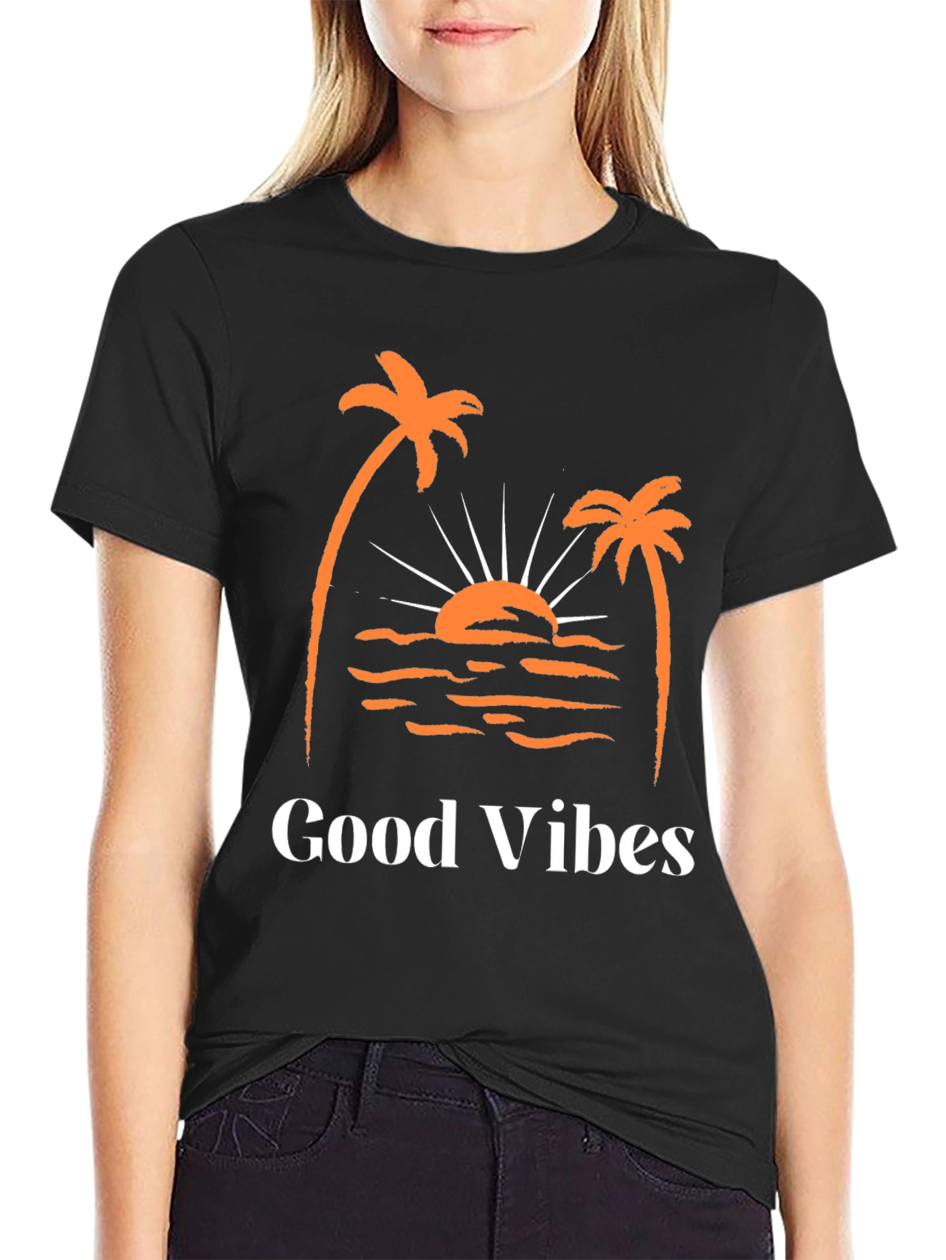 Good Vibes Palm Tree Graphic Tee - Black