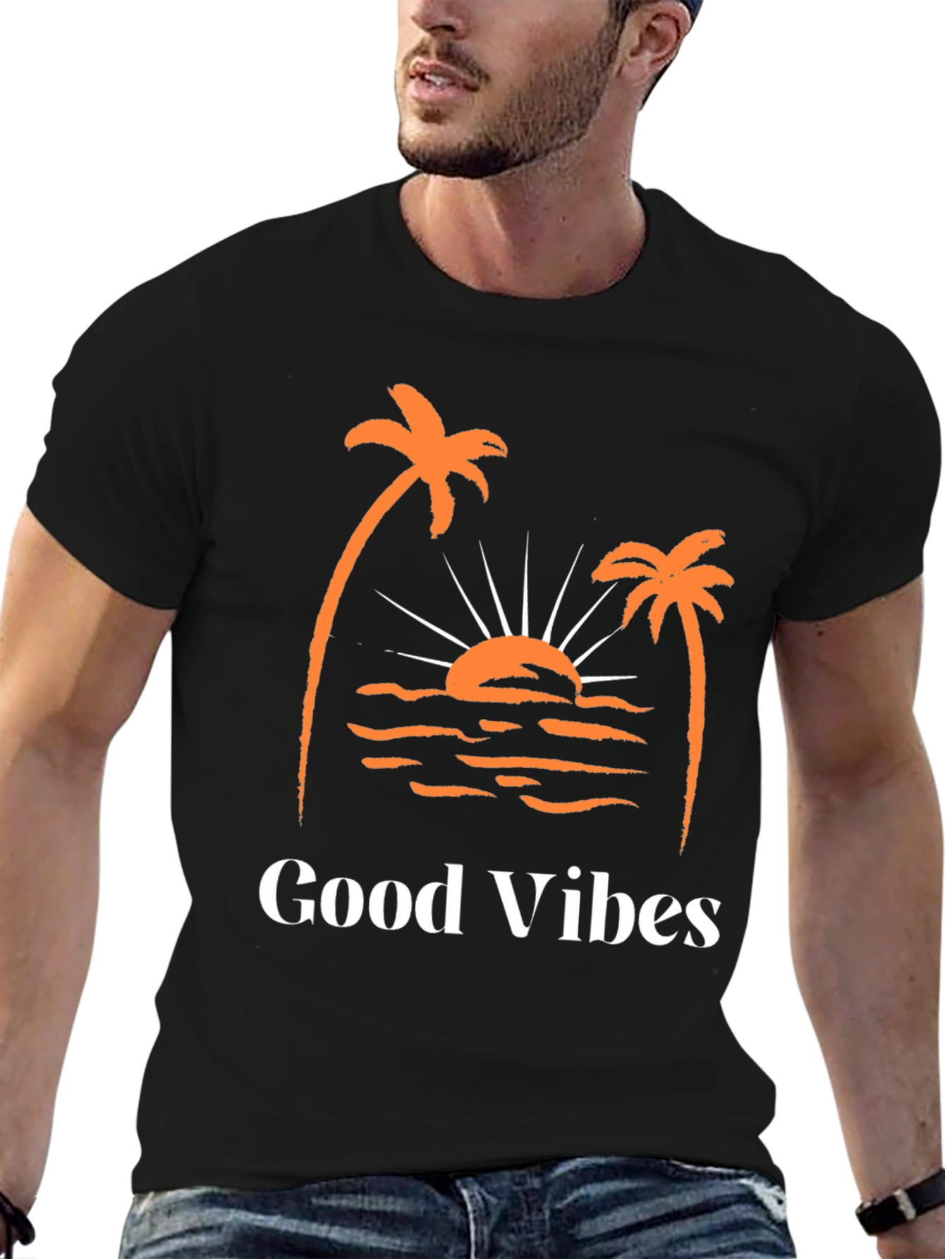 Good Vibes Palm Tree Graphic Tee - Black