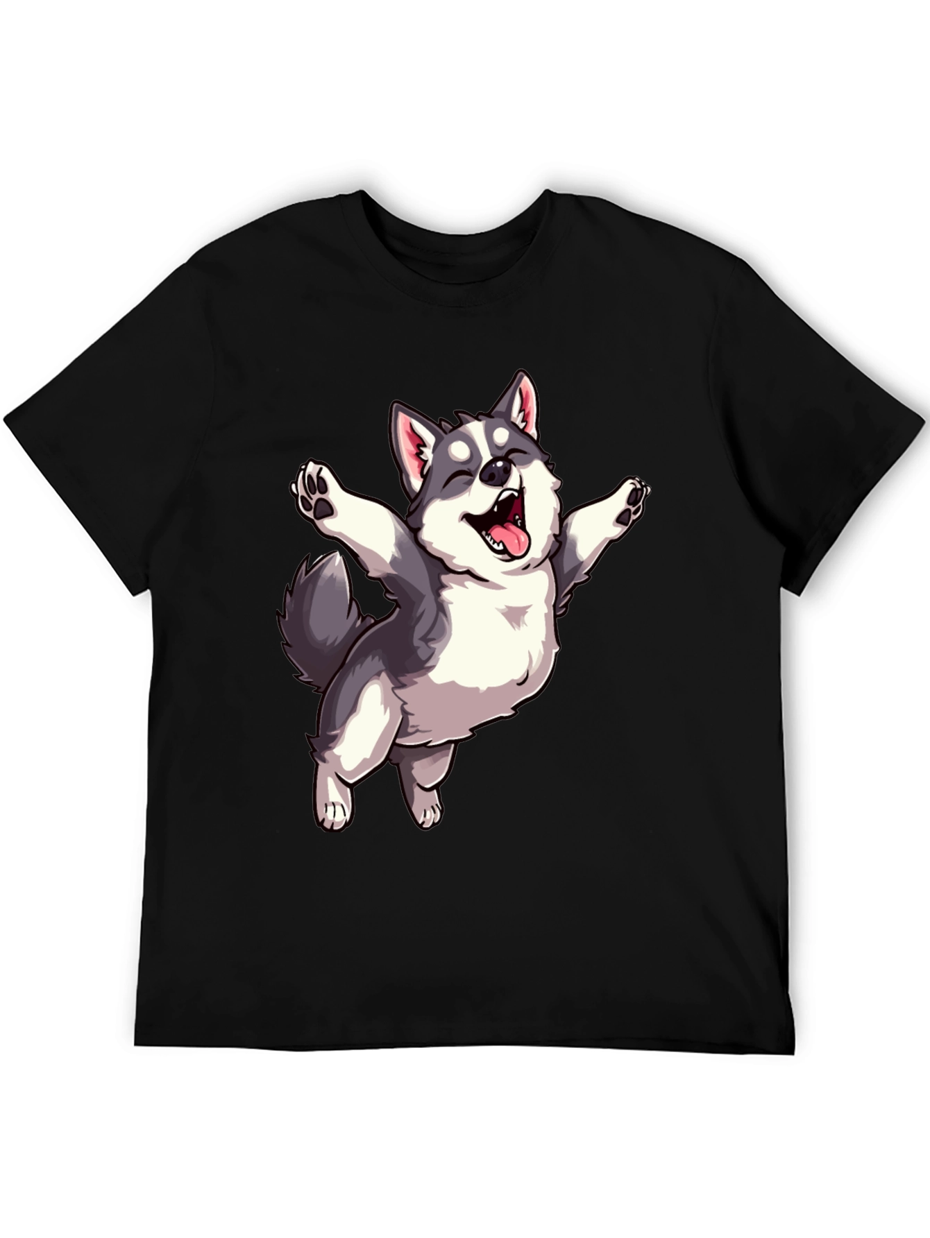 Cute Husky Dog Graphic T-Shirt - Black