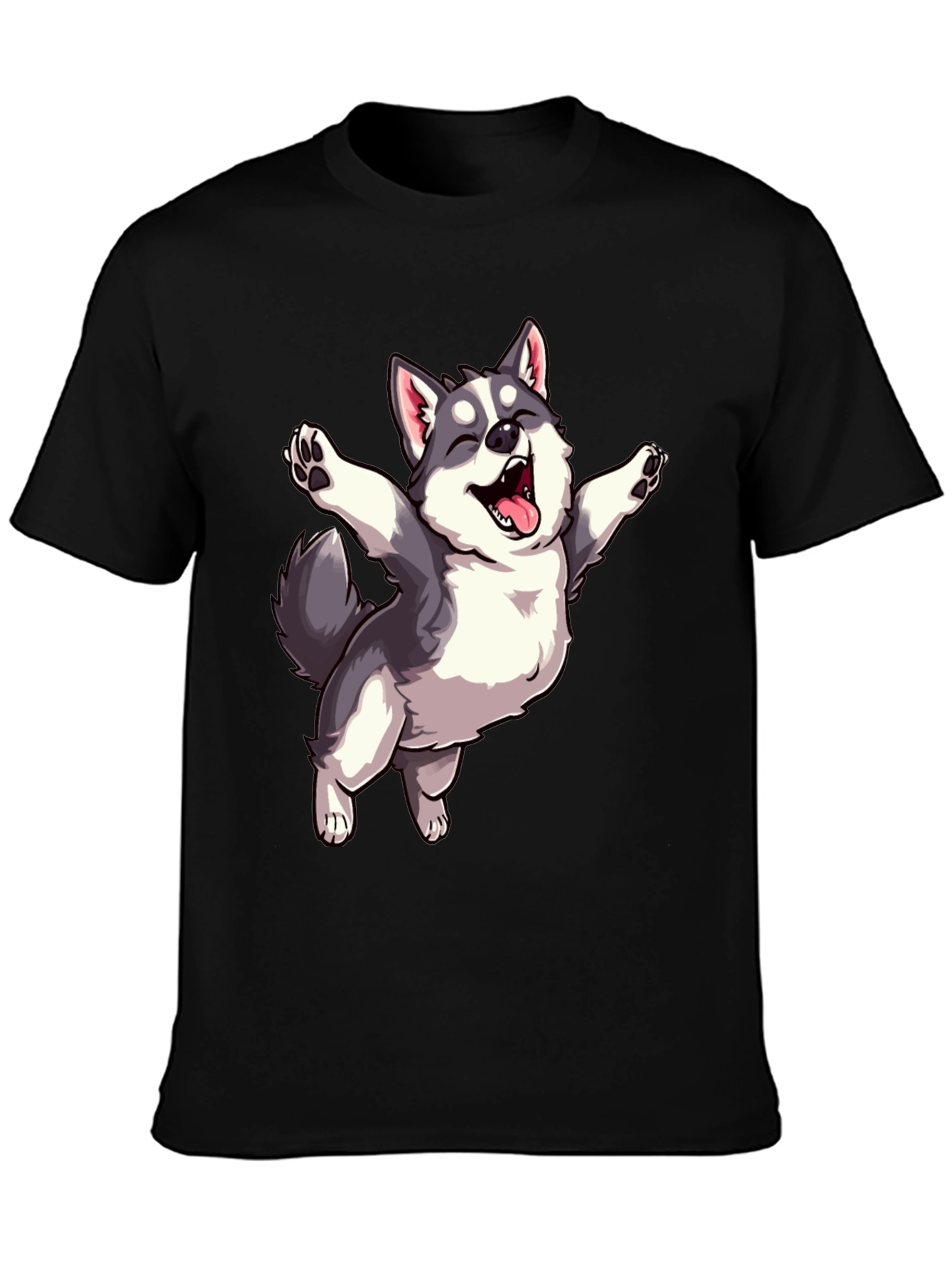 Cute Husky Dog Graphic T-Shirt - Black