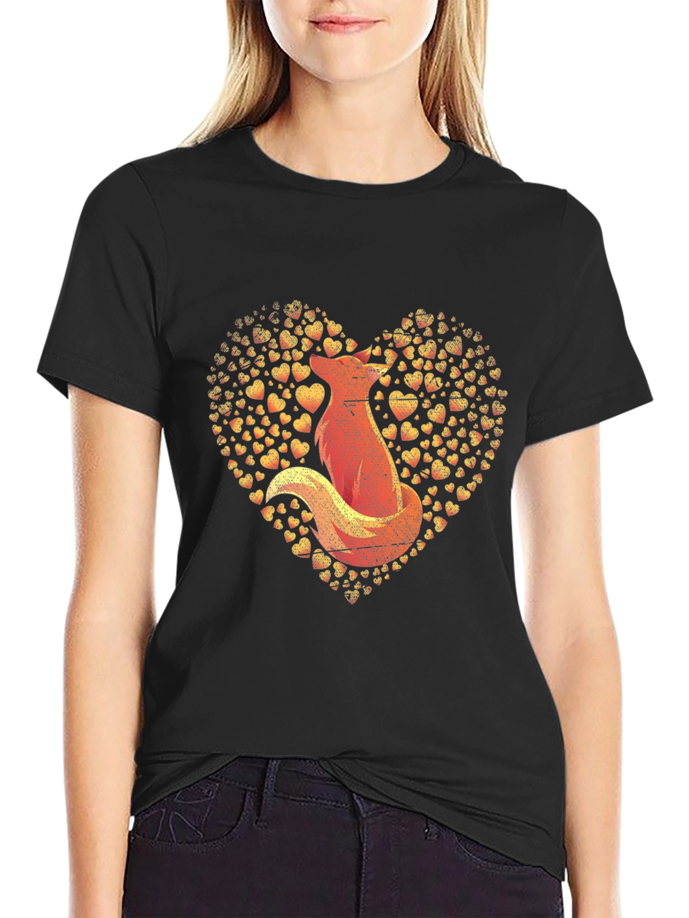 Fox Heart Graphic Print T-Shirt