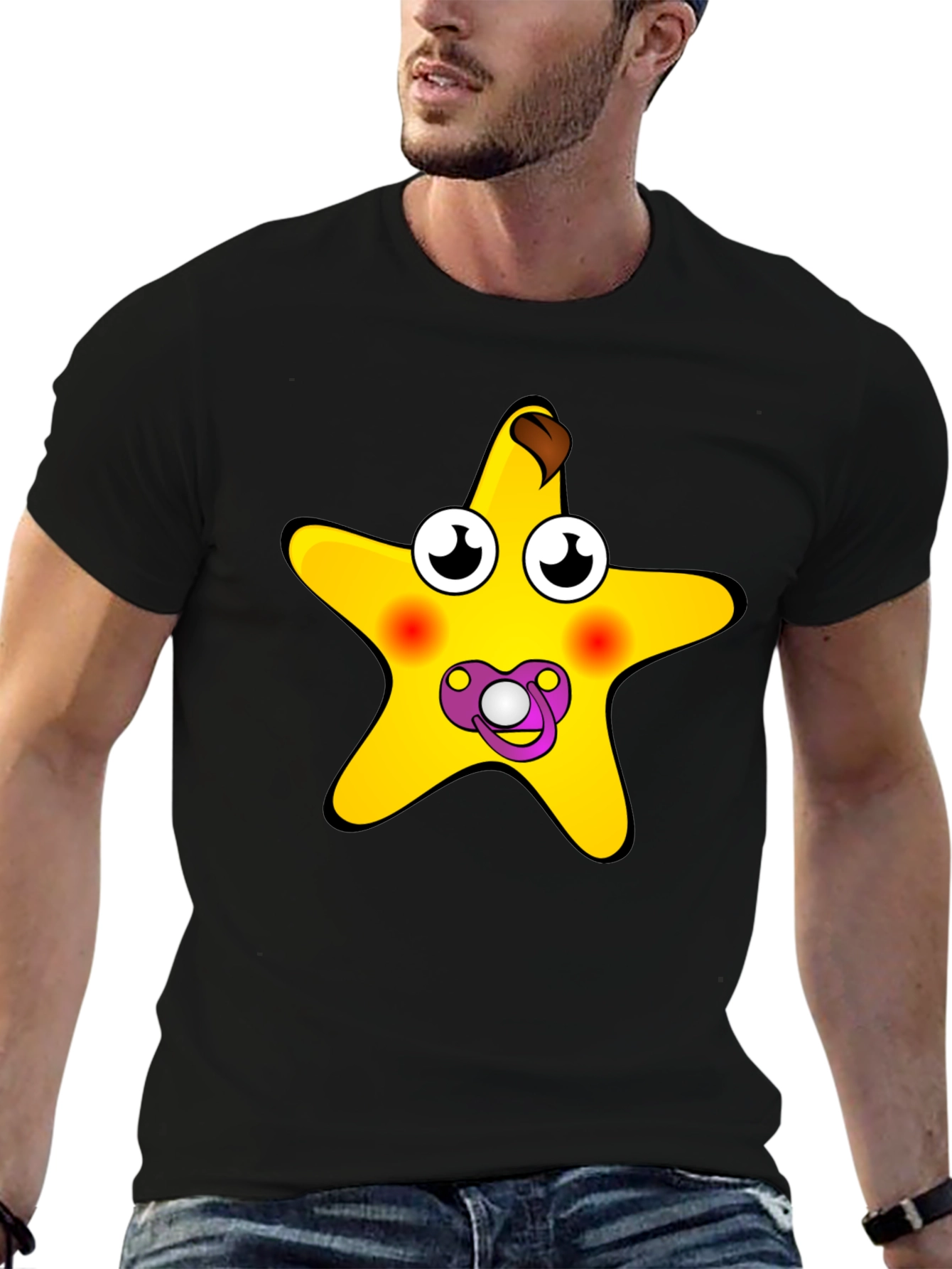 Funny Starfish Pacifier Graphic Tee - Black