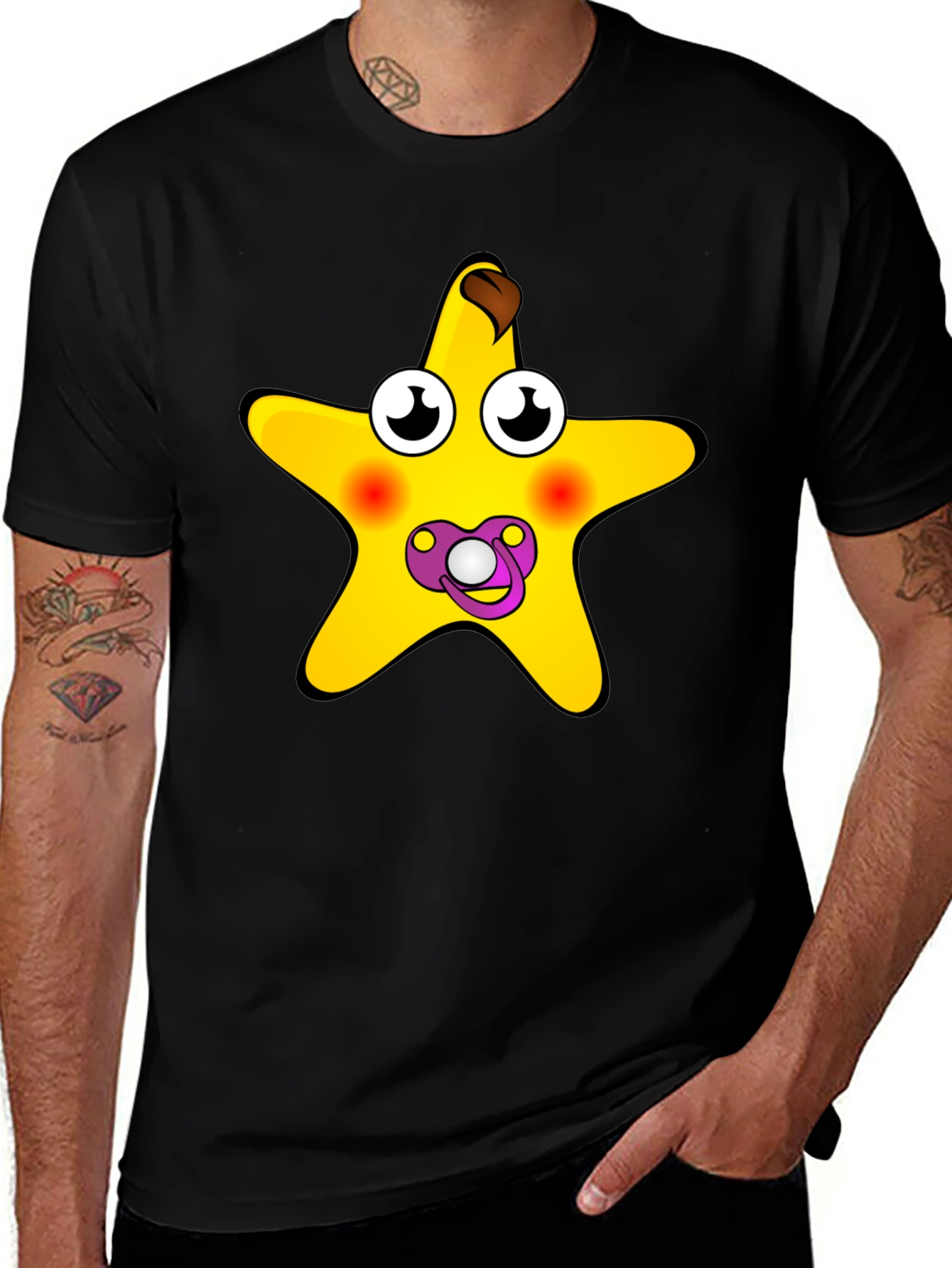 Funny Starfish Pacifier Graphic Tee - Black