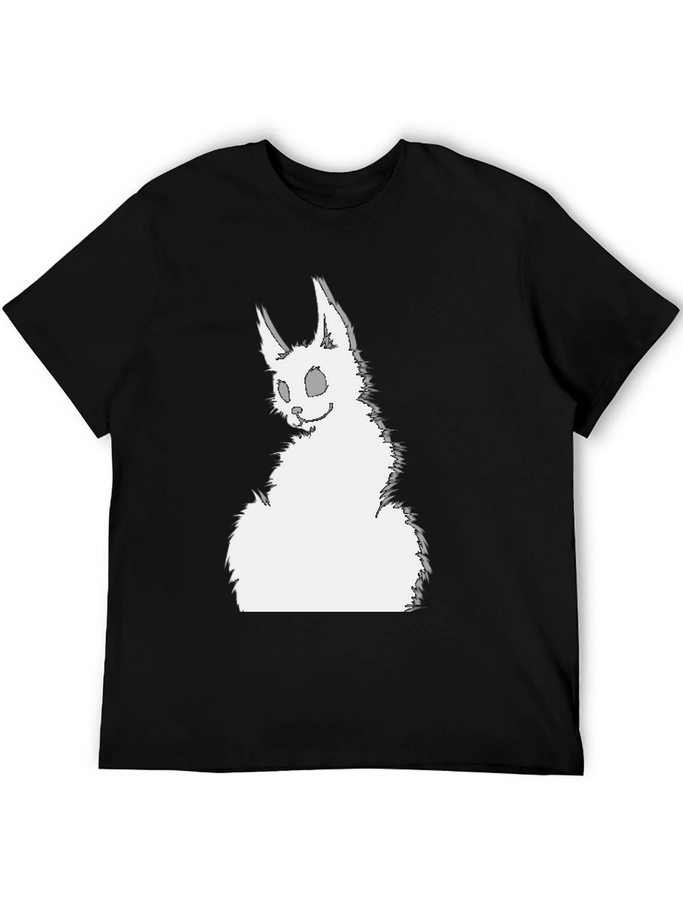Black T-Shirt with Creepy White Rabbit Graphic