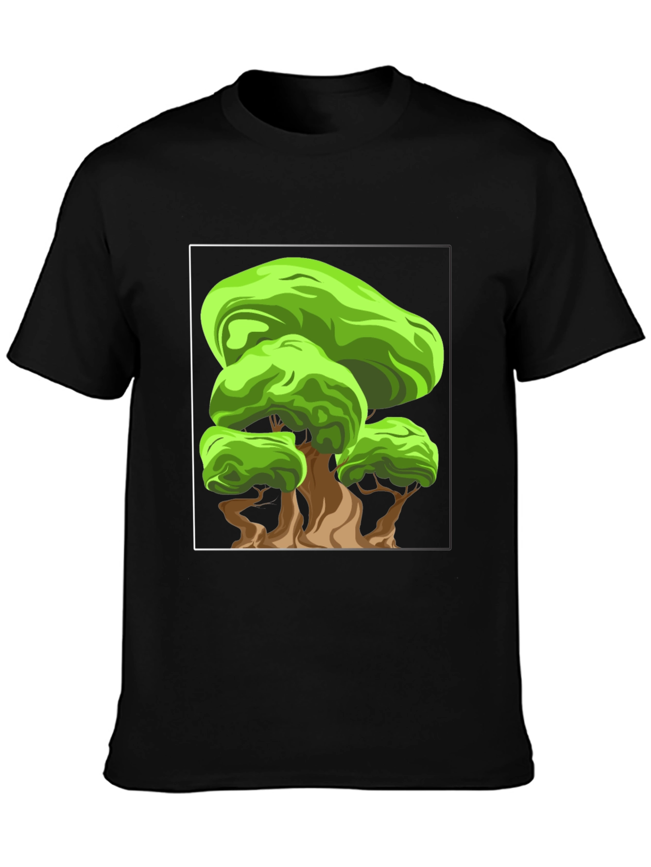 Cartoon Tree Graphic Black T-Shirt