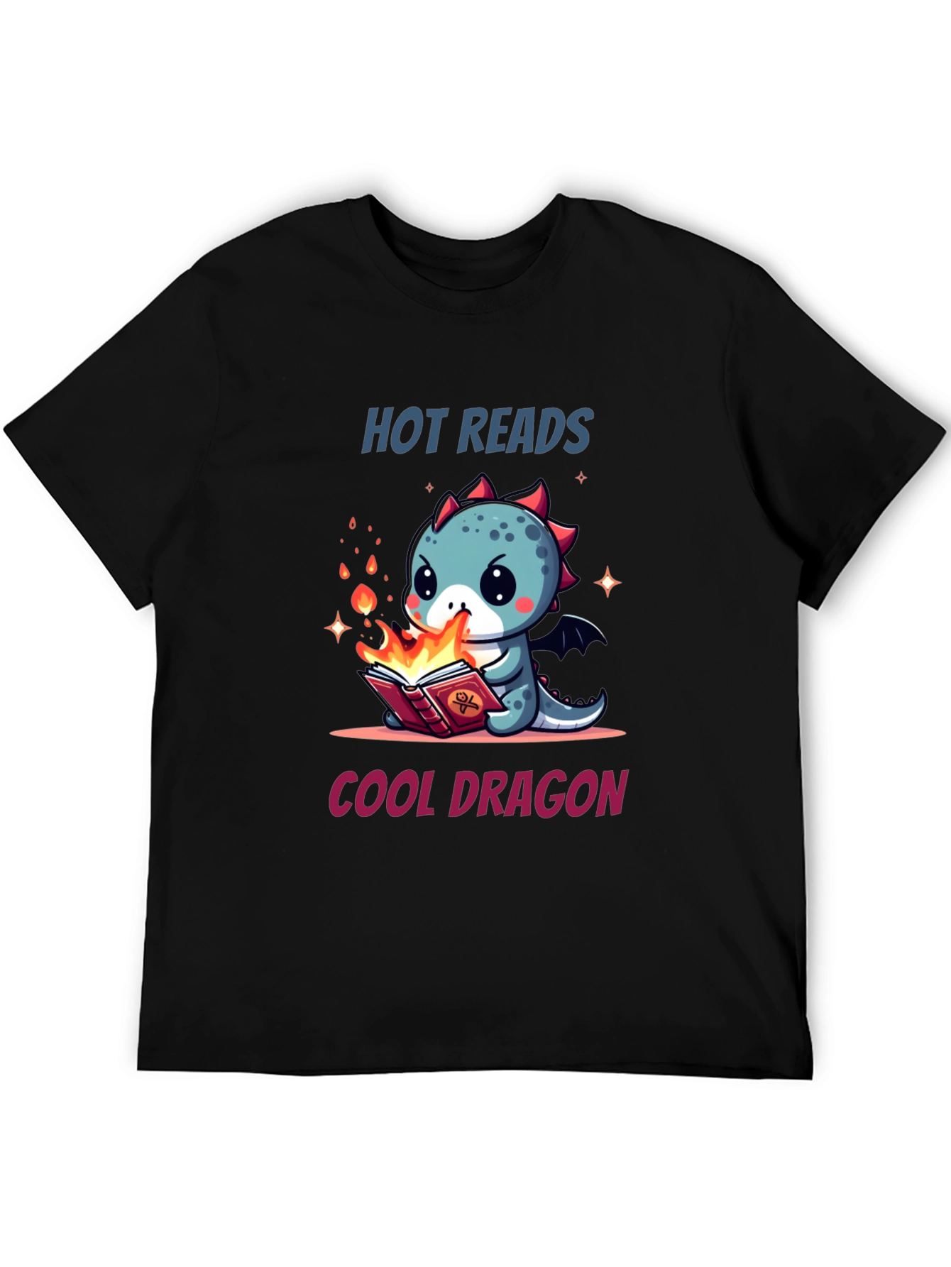 Cute Dragon Reading T-Shirt - Hot Reads Cool Dragon