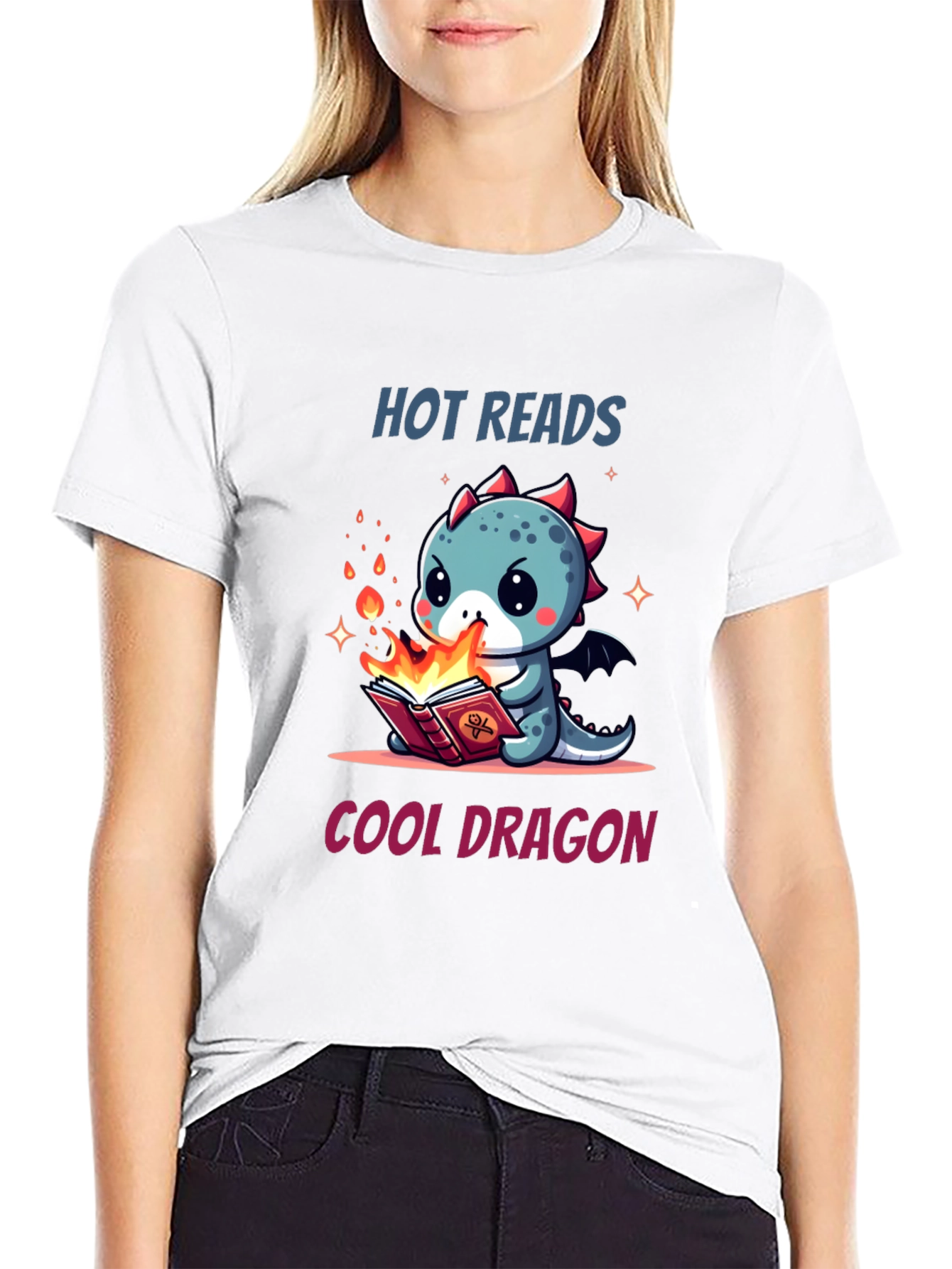 Cute Dragon Reading T-Shirt - Hot Reads Cool Dragon