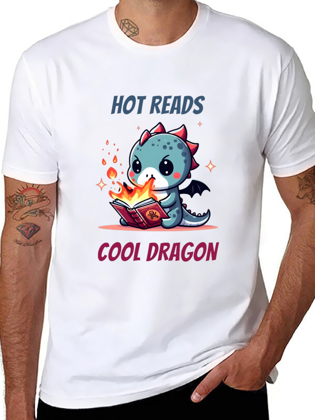 Cute Dragon Reading T-Shirt - Hot Reads Cool Dragon