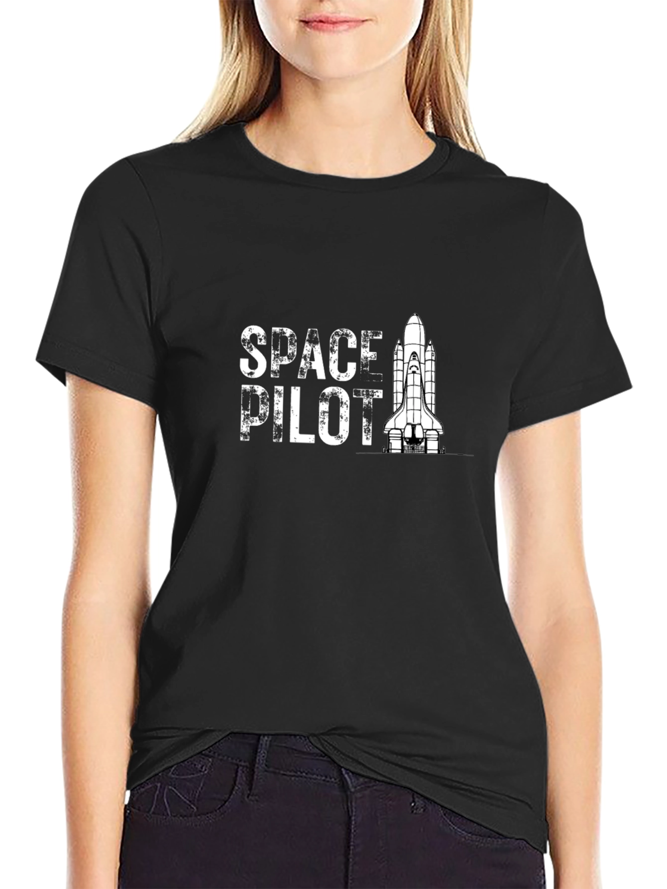 Space Pilot Graphic Tee - Black Cotton T-Shirt