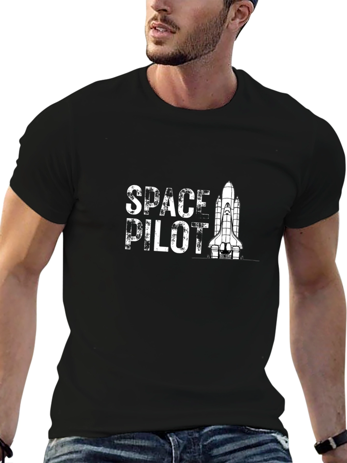 Space Pilot Graphic Tee - Black Cotton T-Shirt