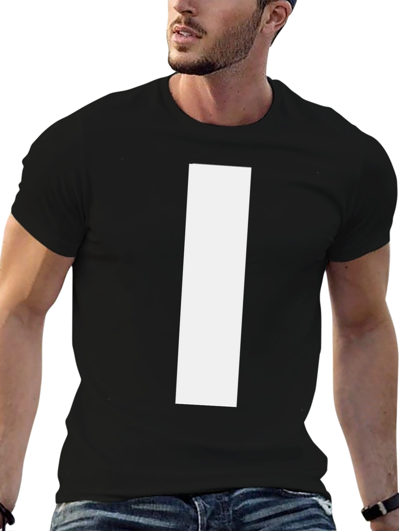 Bold White Stripe Black T-Shirt - Modern Style