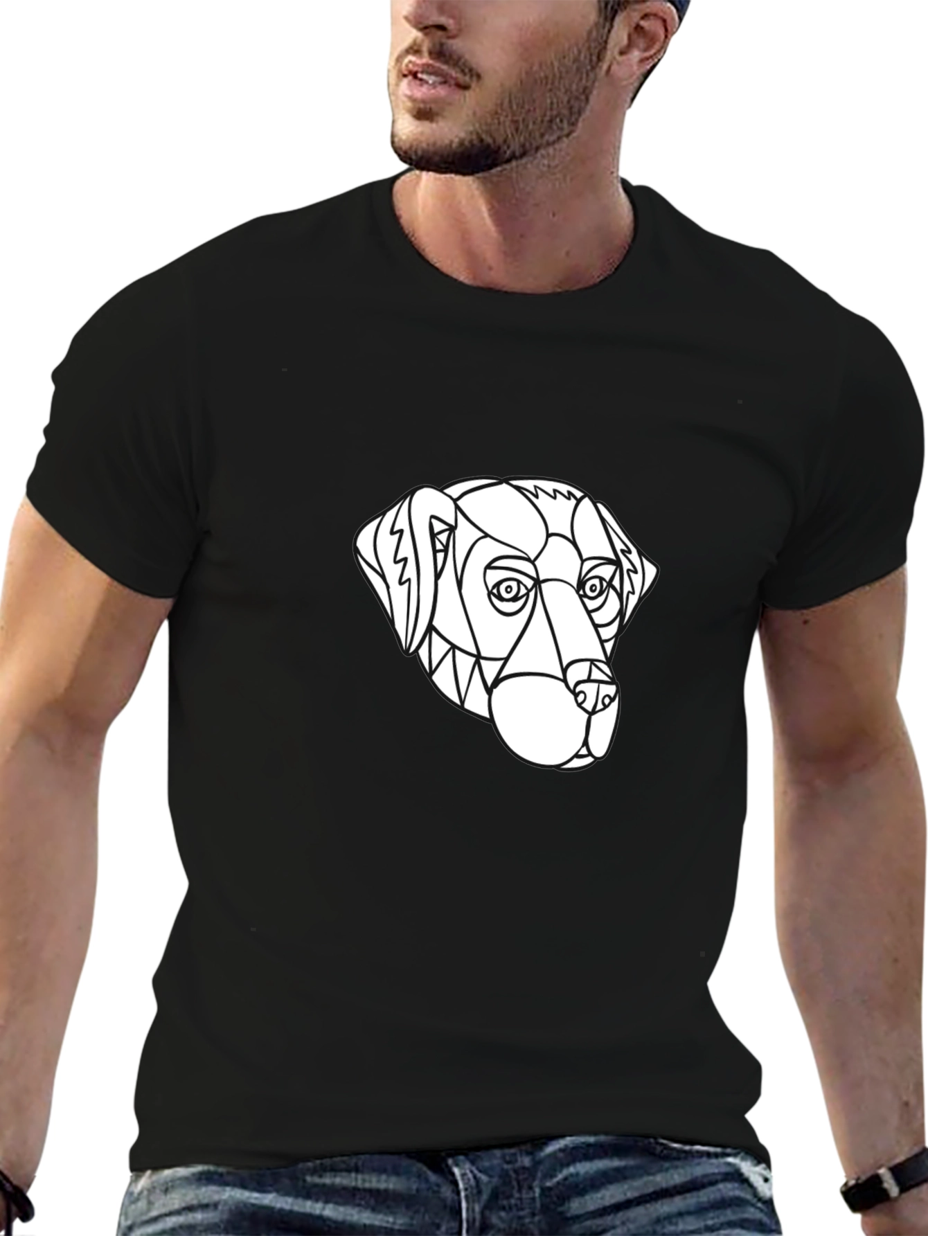 Geometric Dog Graphic Tee - Black