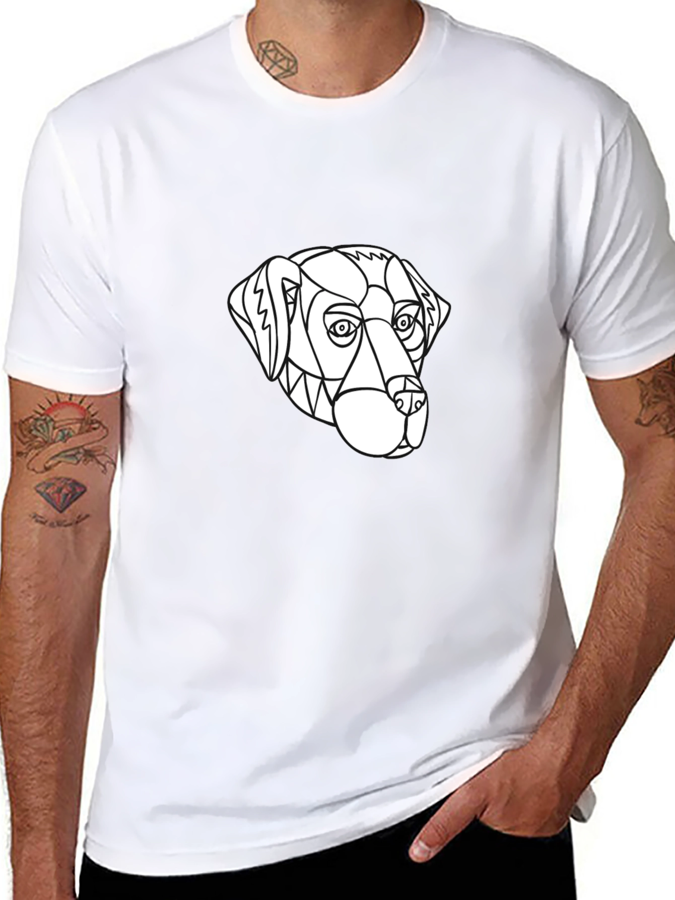 Geometric Dog Graphic Tee - Black