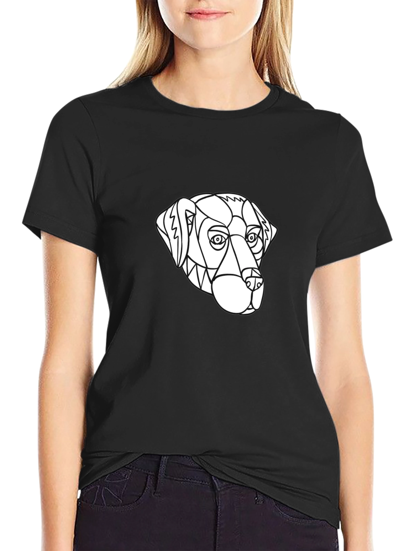 Geometric Dog Graphic Tee - Black
