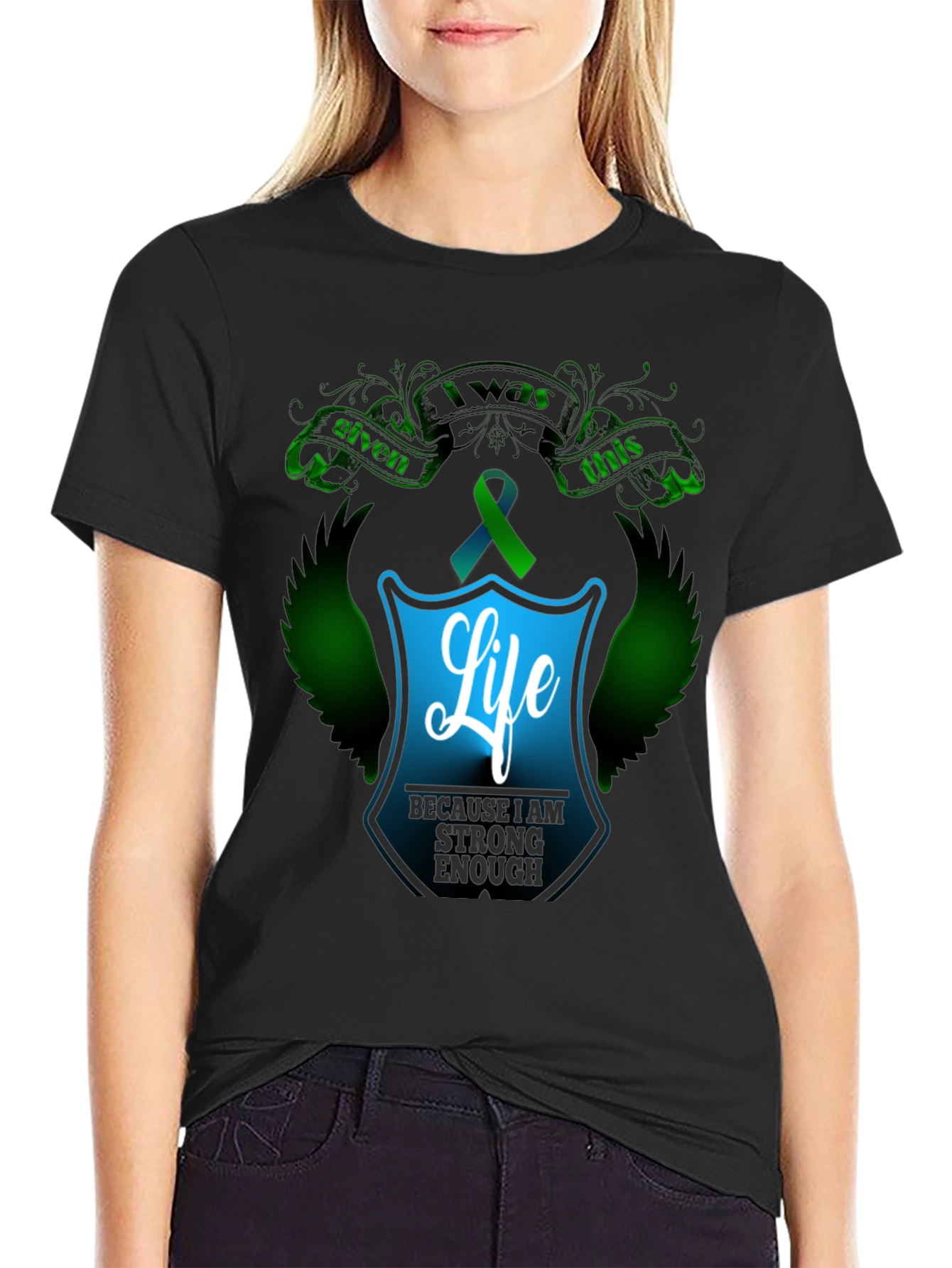 Strong Enough T-Shirt - Teal Ribbon