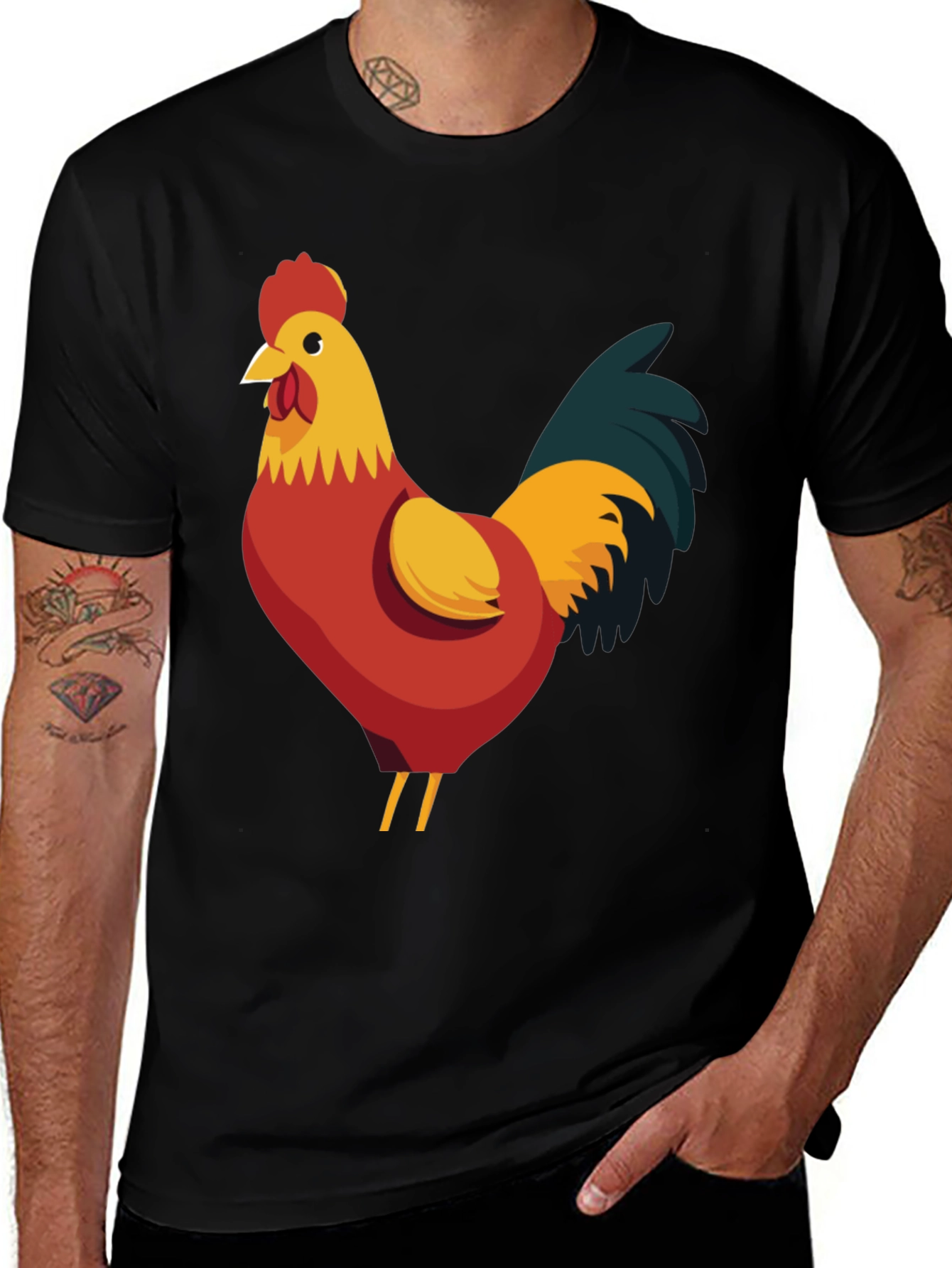 Rooster Graphic Tee - Black Cotton T-Shirt