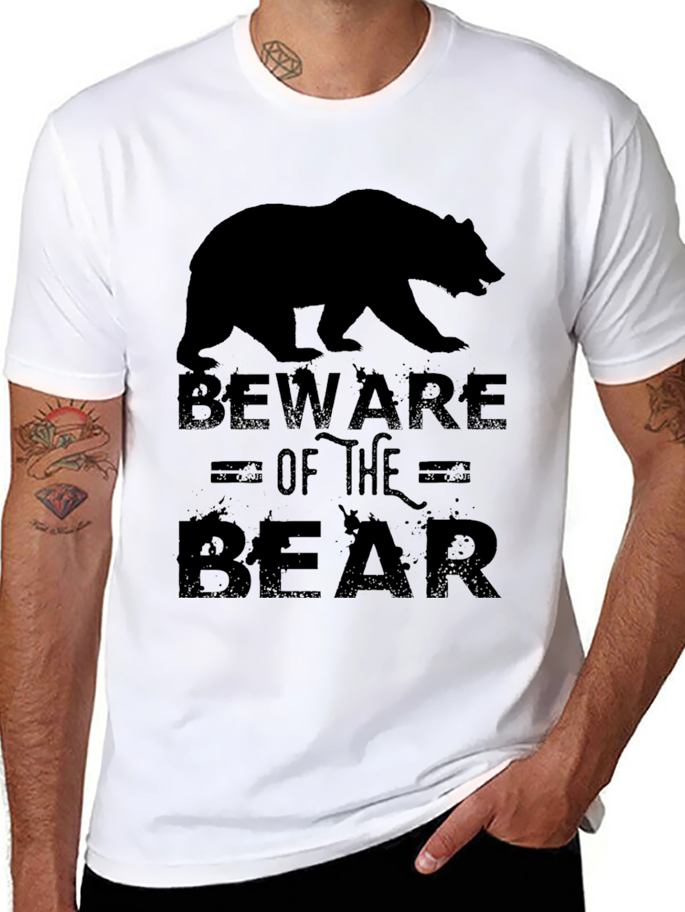 Beware of the Bear Graphic Print Mens T-Shirt