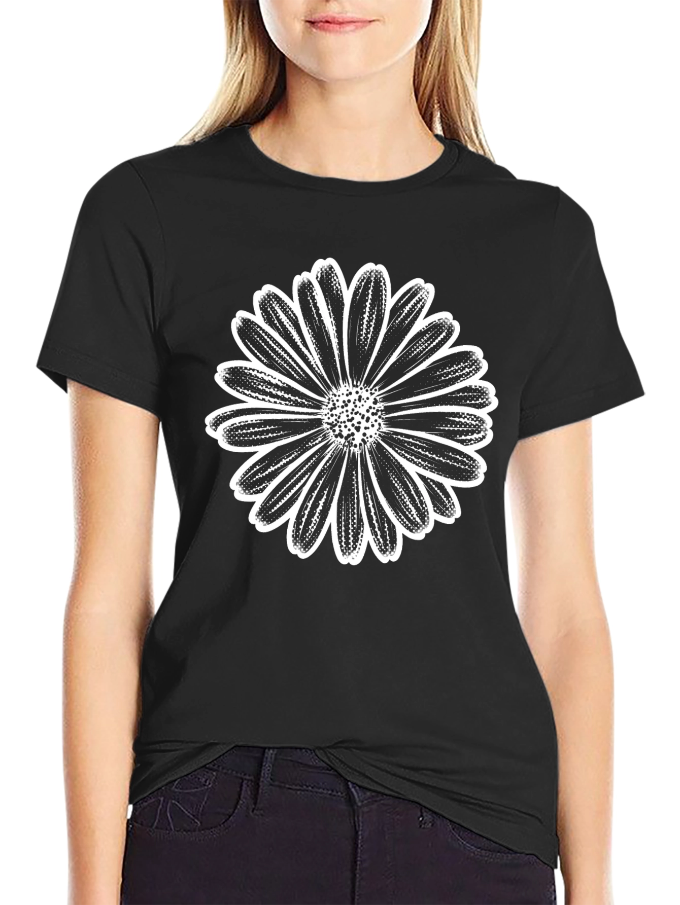 Daisy Graphic Tee - Black Casual T-Shirt