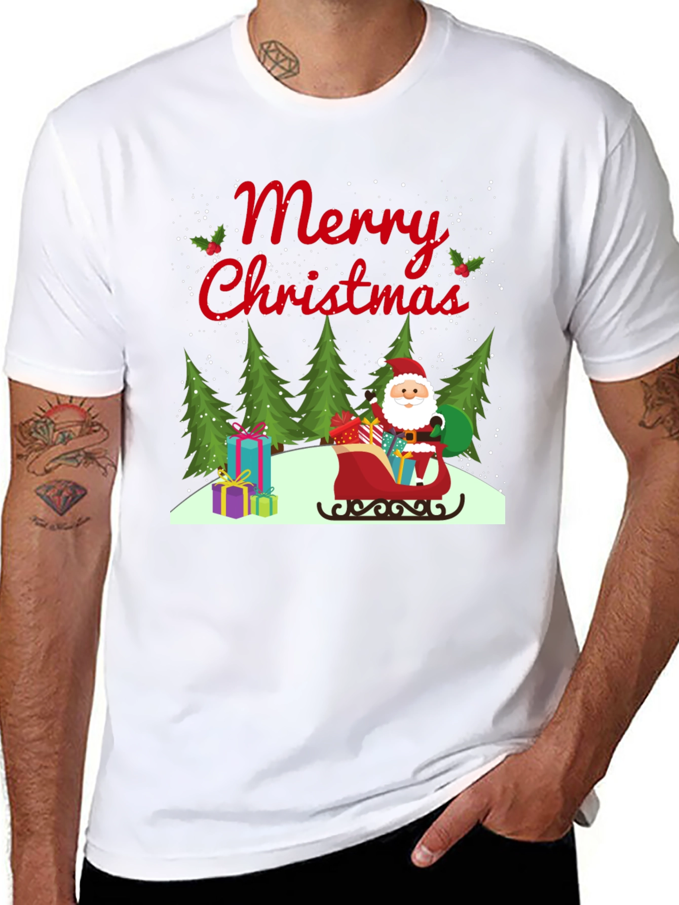 Merry Christmas Santa Sleigh Graphic Tee