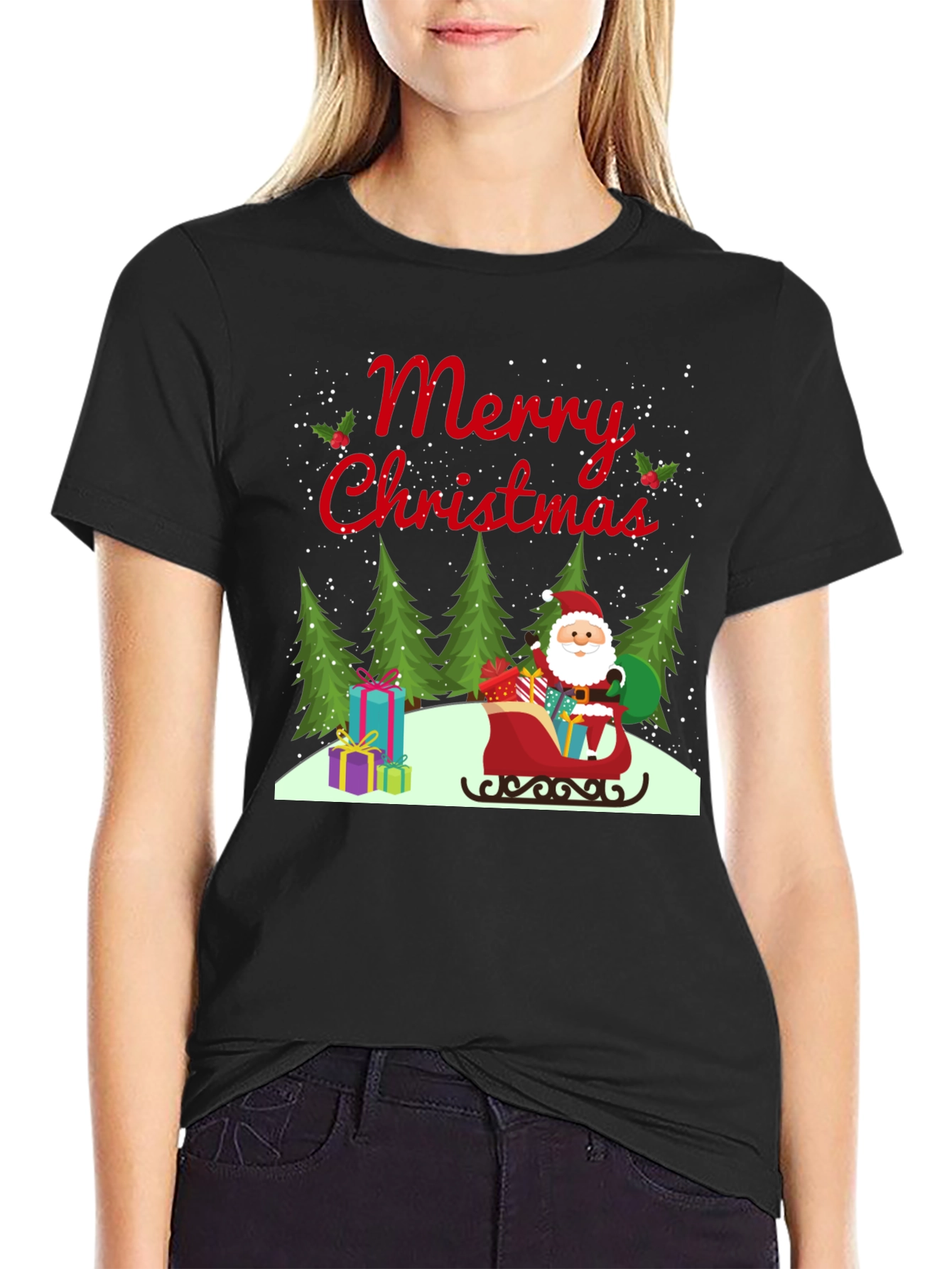 Merry Christmas Santa Sleigh Graphic Tee