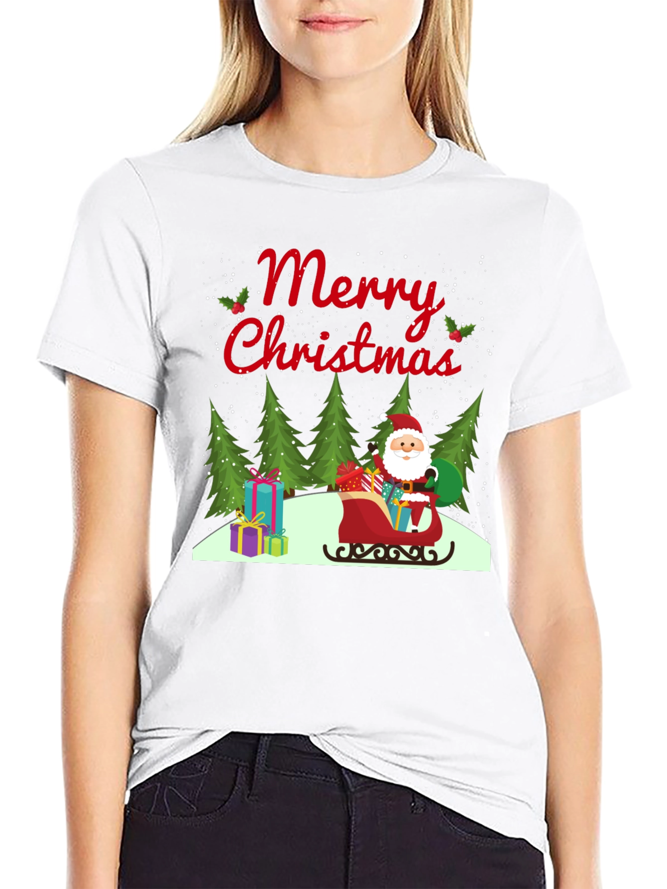 Merry Christmas Santa Sleigh Graphic Tee