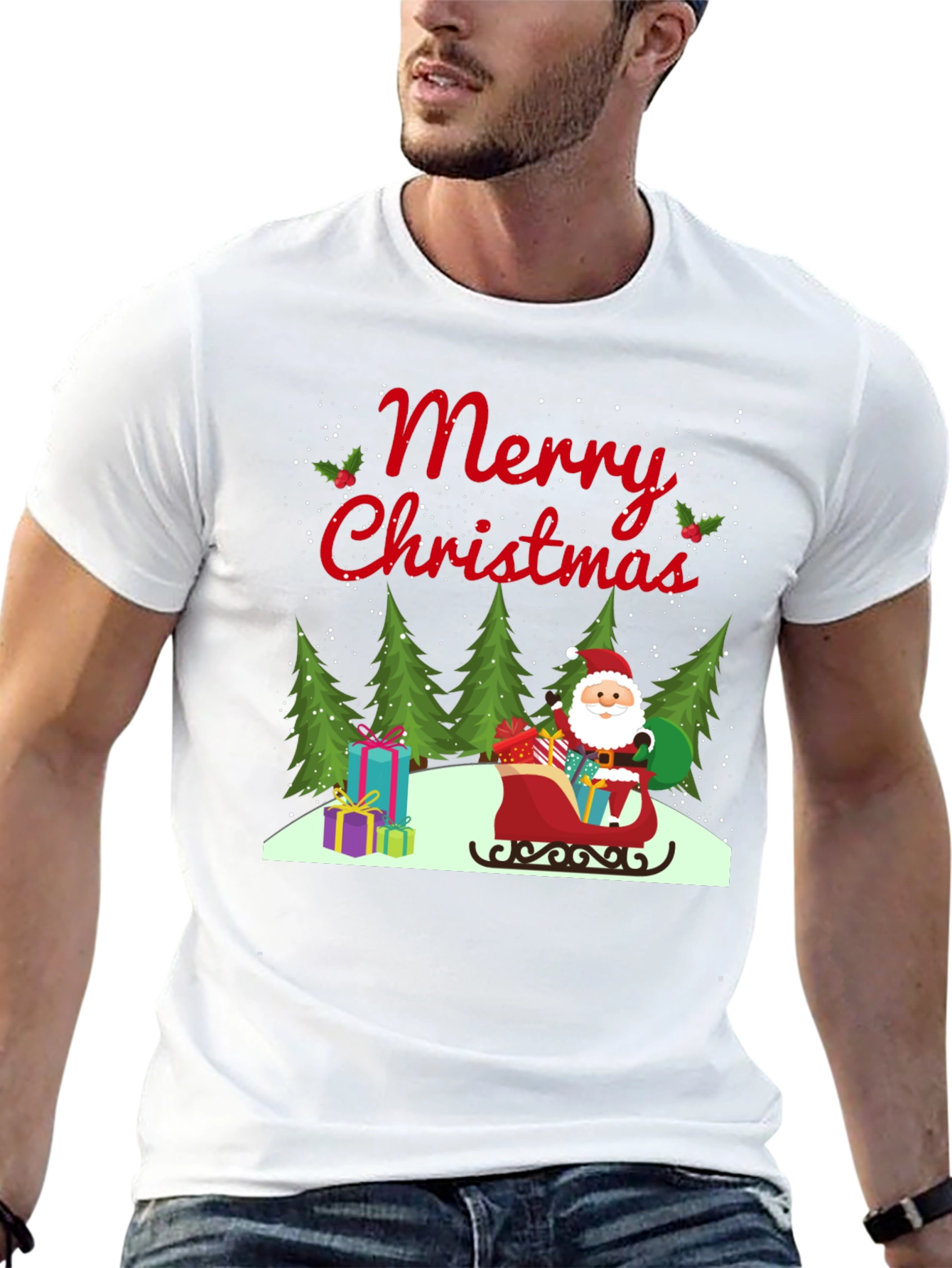 Merry Christmas Santa Sleigh Graphic Tee
