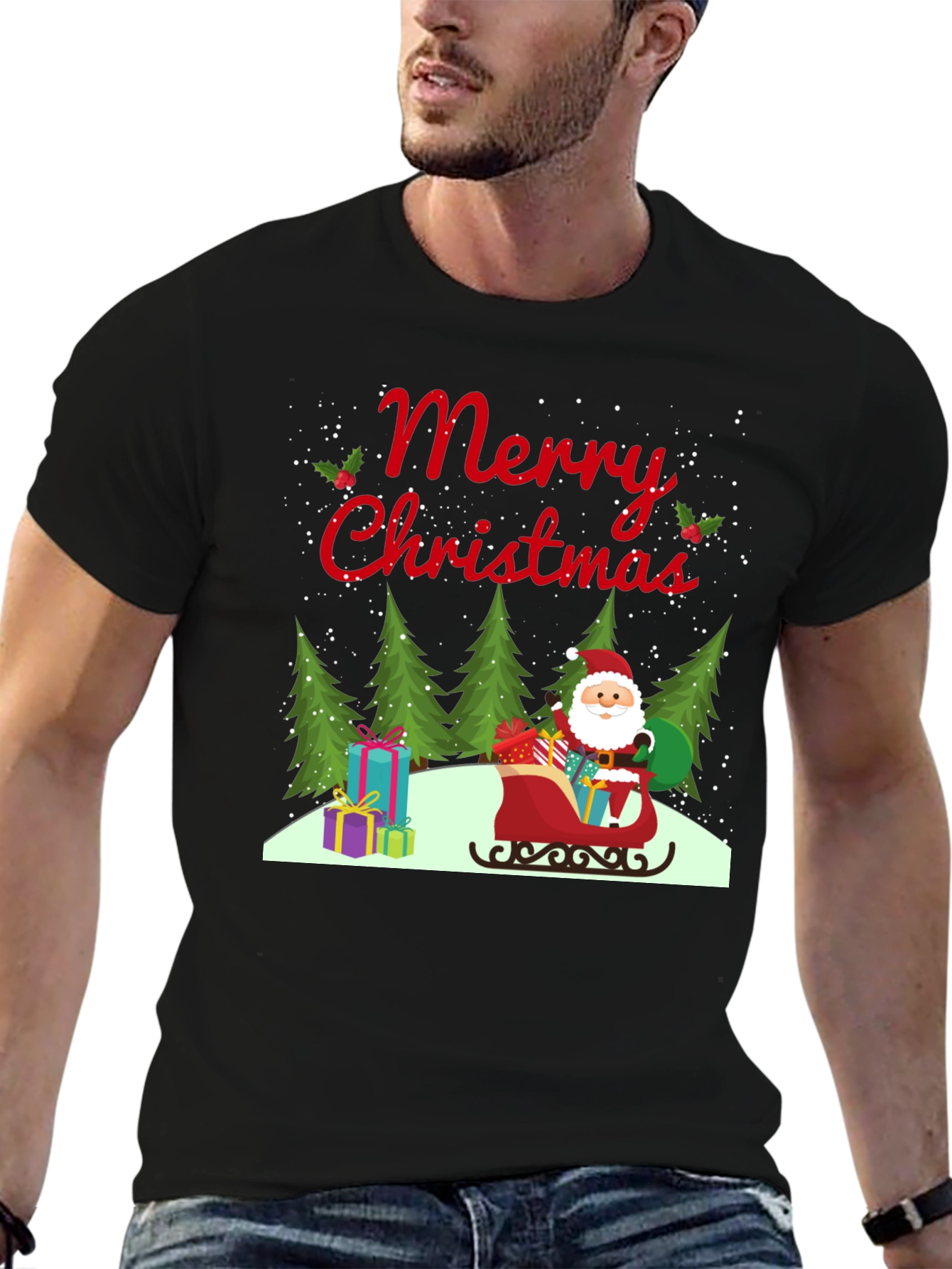 Merry Christmas Santa Sleigh Graphic Tee