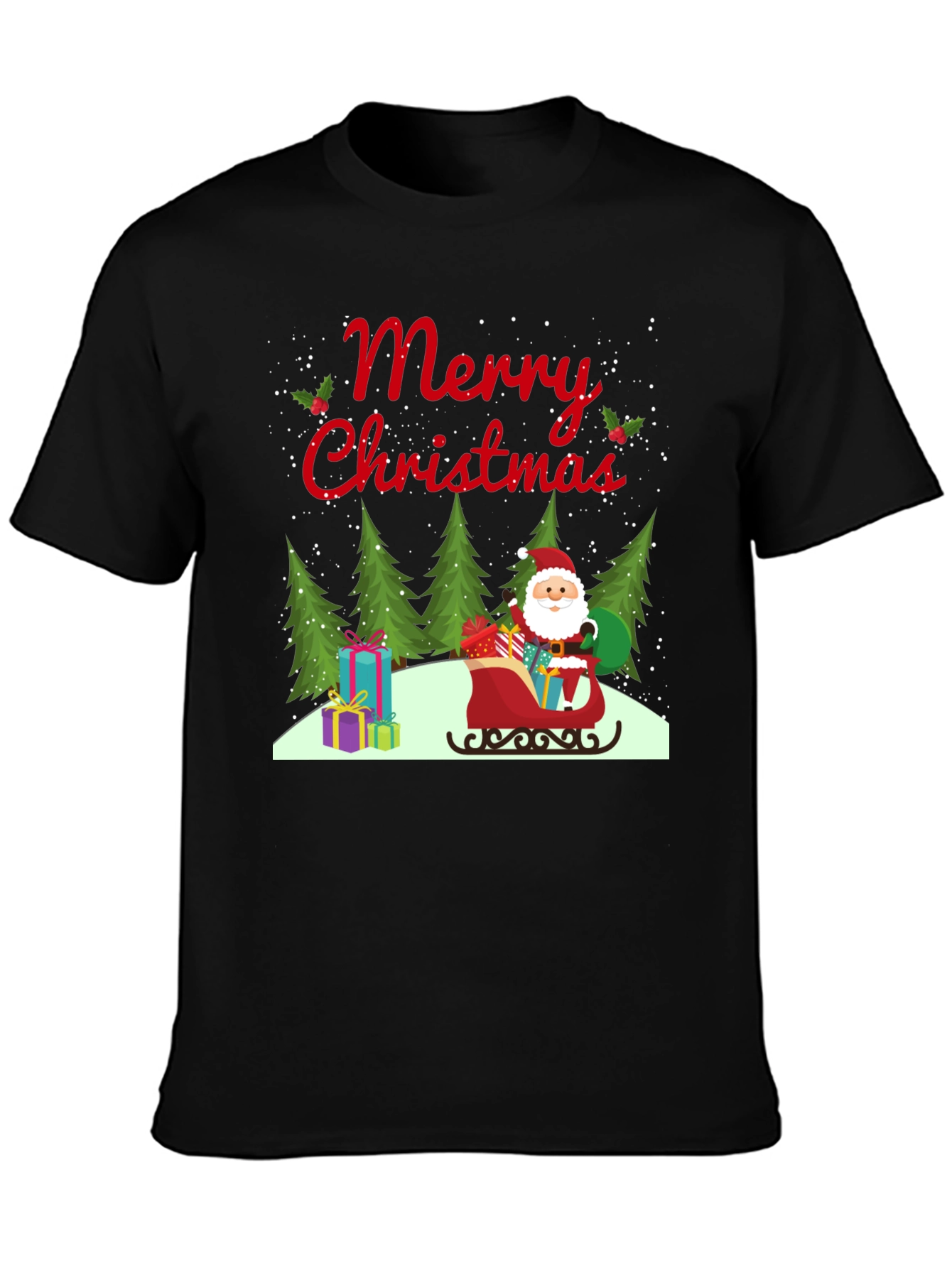 Merry Christmas Santa Sleigh Graphic Tee