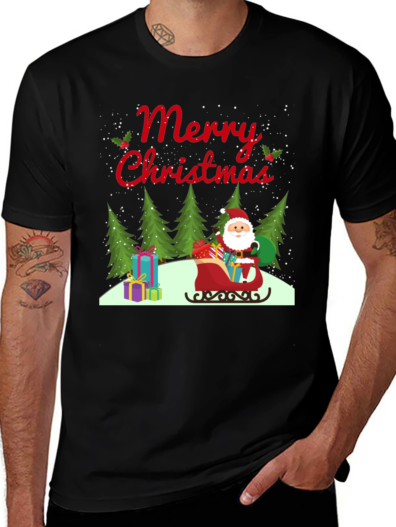Merry Christmas Santa Sleigh Graphic Tee