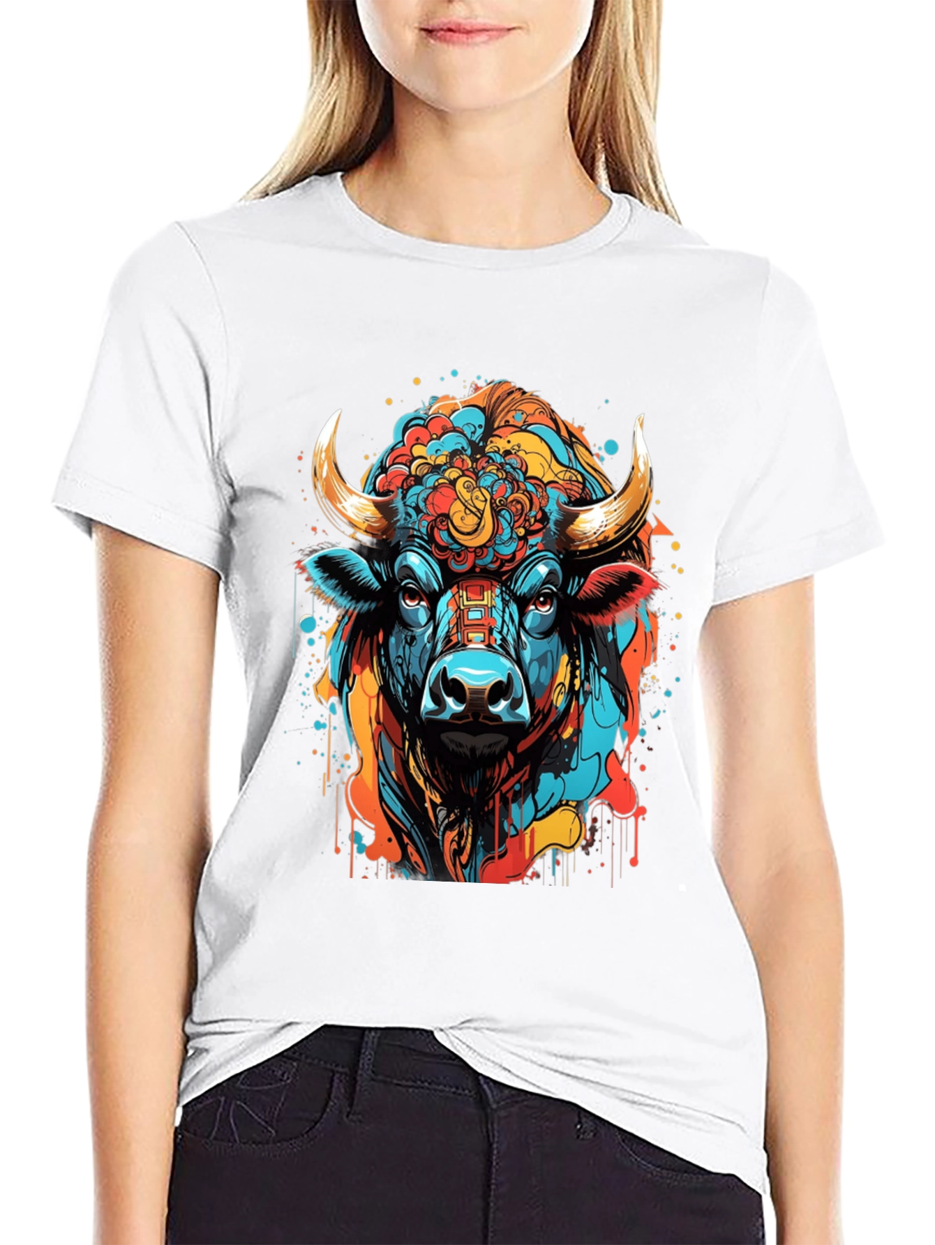 Vibrant Bull Graphic Tee - Stylish Mens Black T-Shirt