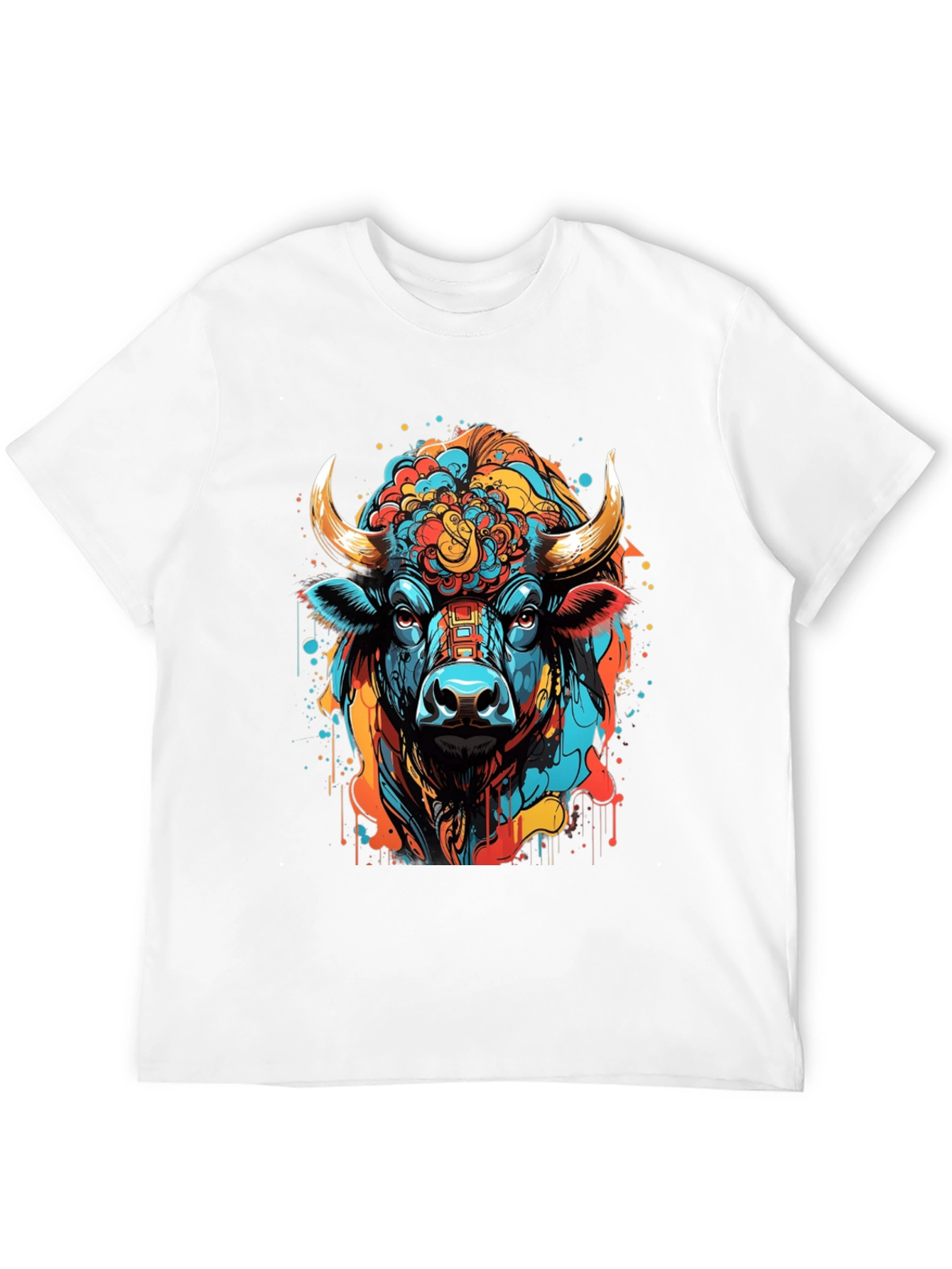 Vibrant Bull Graphic Tee - Stylish Mens Black T-Shirt
