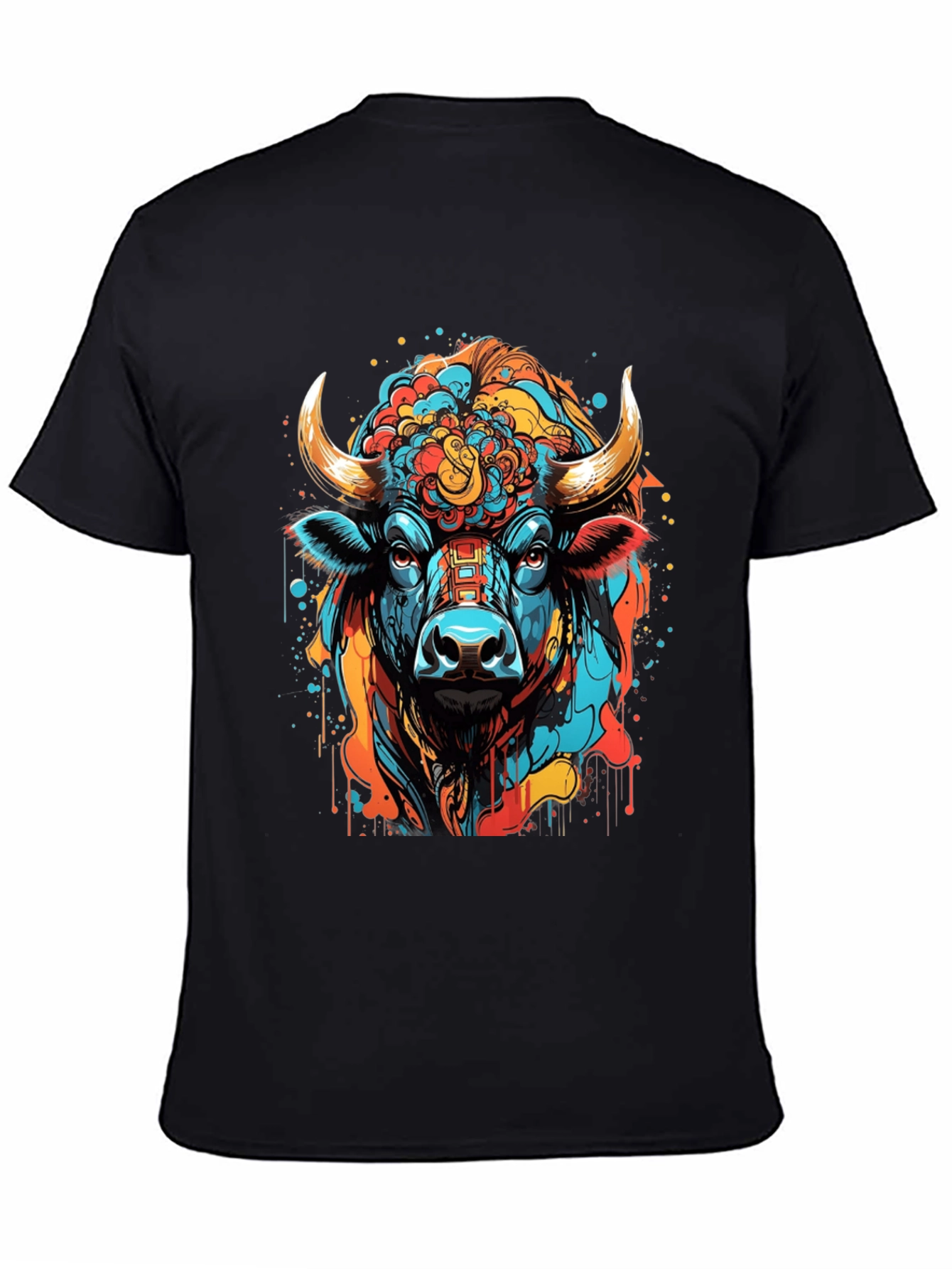Vibrant Bull Graphic Tee - Stylish Mens Black T-Shirt