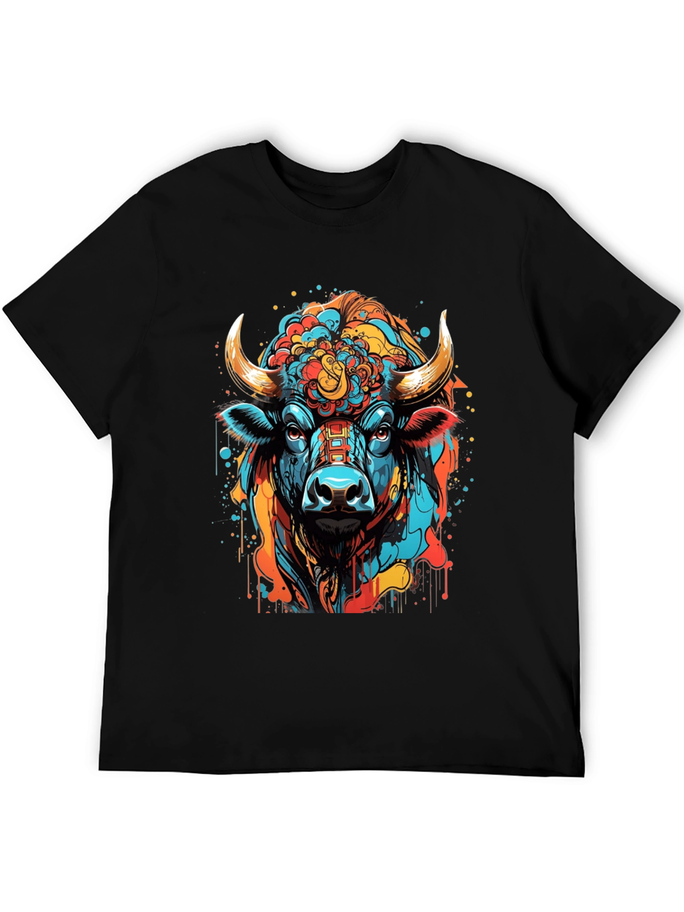 Vibrant Bull Graphic Tee - Stylish Mens Black T-Shirt