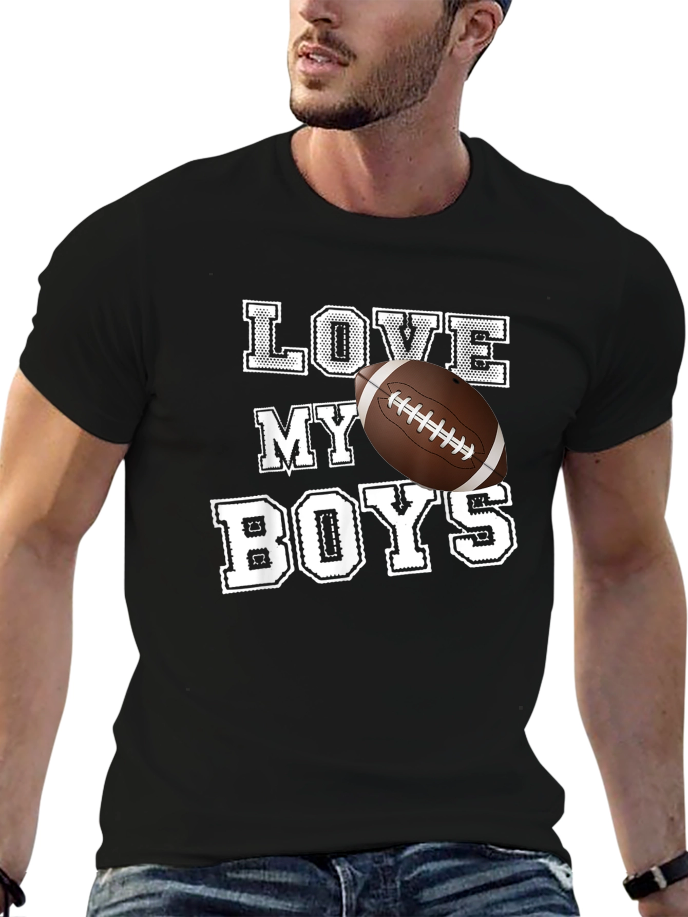 Love My Boys Football Graphic Tee - Black