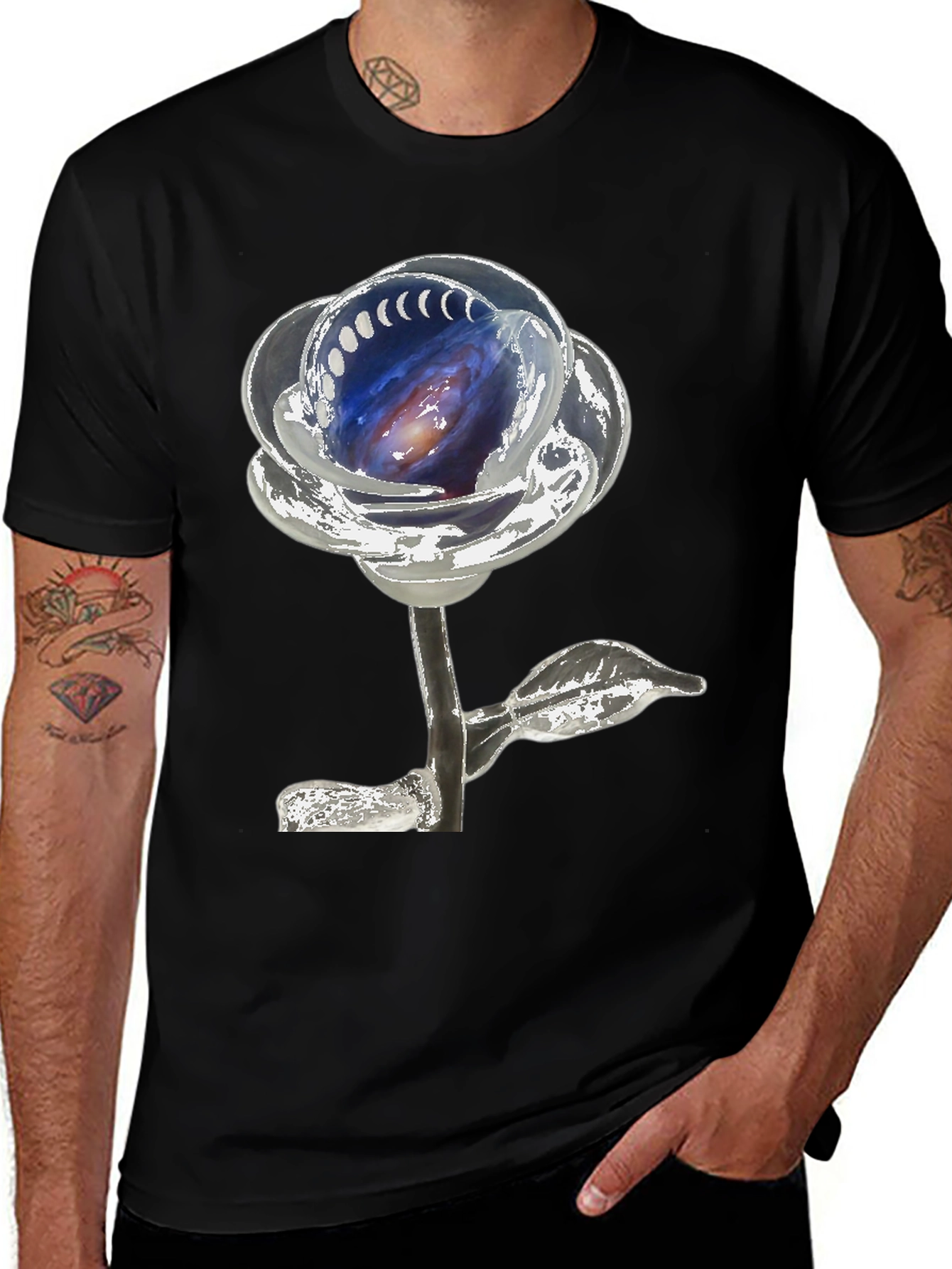 Galaxy Rose Graphic Tee - Unique Space Design
