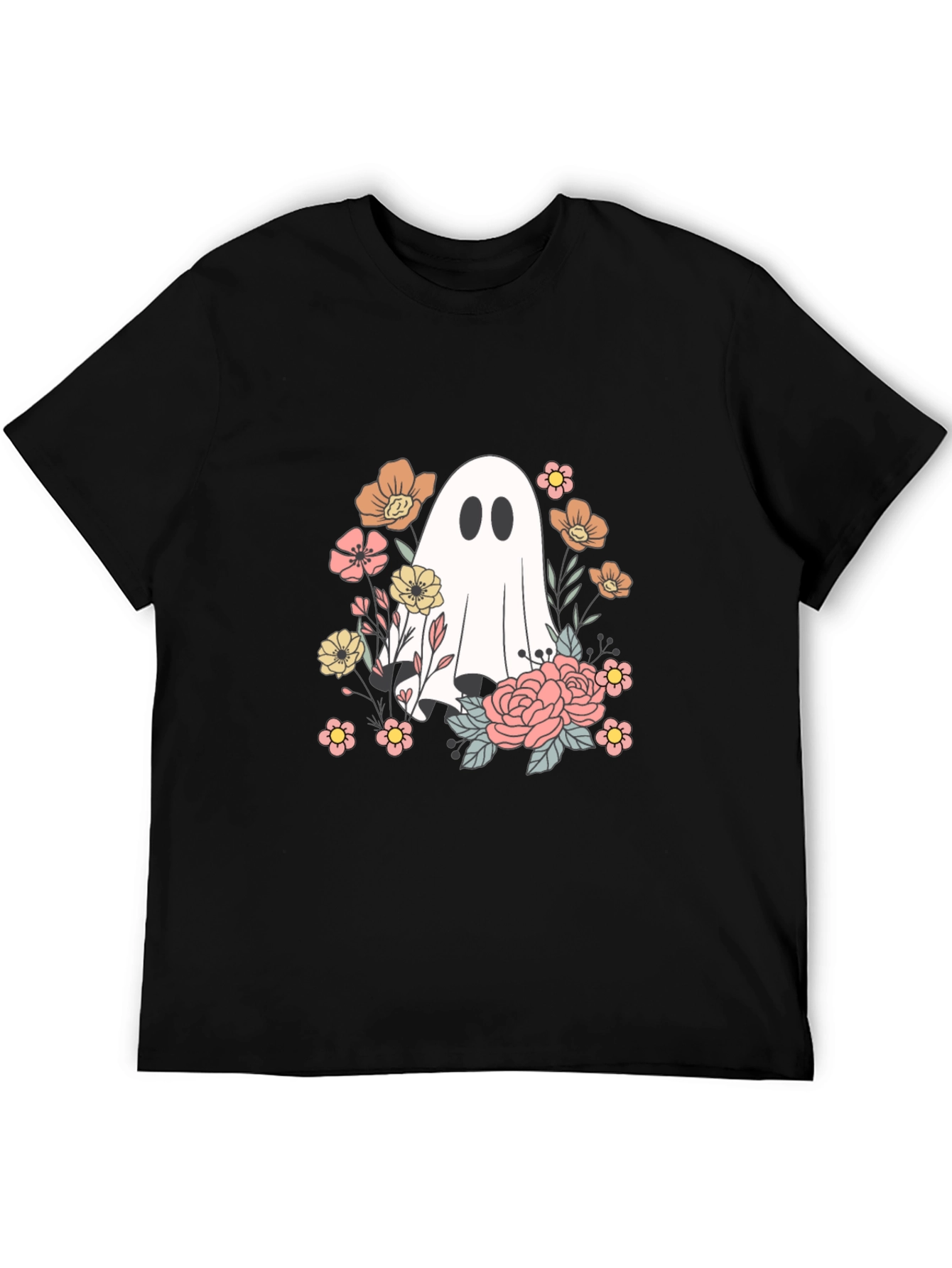 Floral Ghost Graphic Tee - Spooky Season Shirt